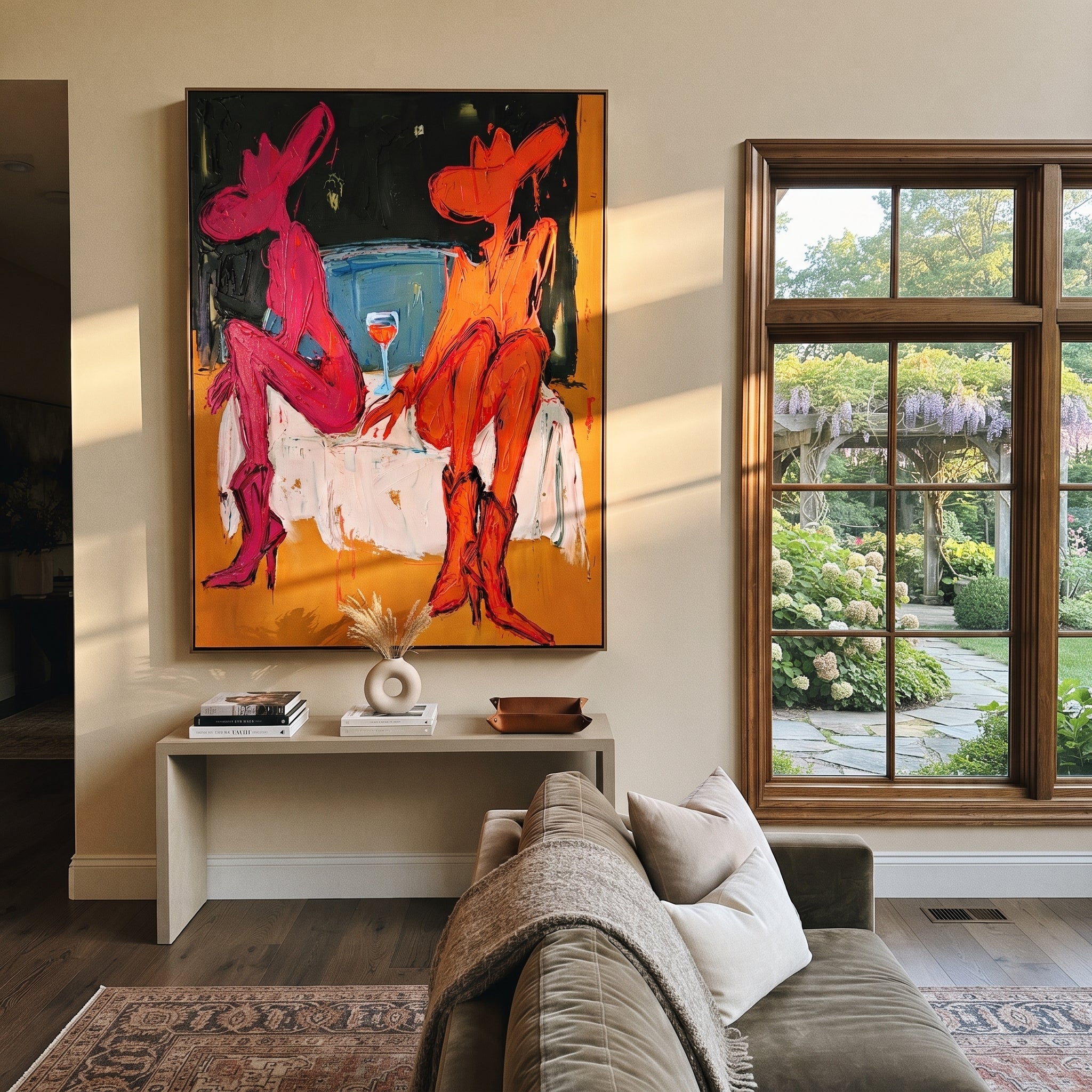 Two Cowgirls Trade Stories displayed in a collected contemporary interior