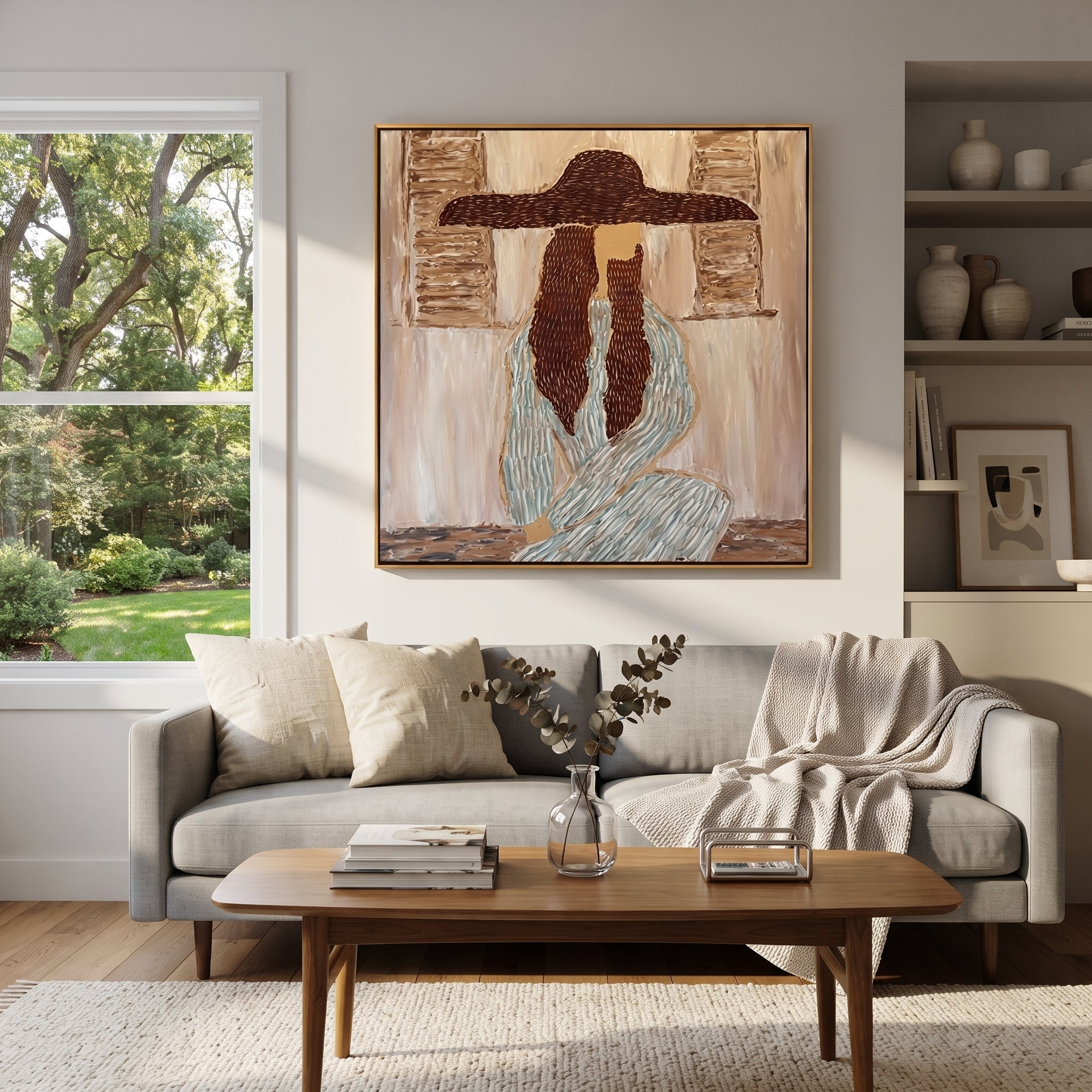 Braided Silence Waits Indoors displayed in a collected contemporary interior