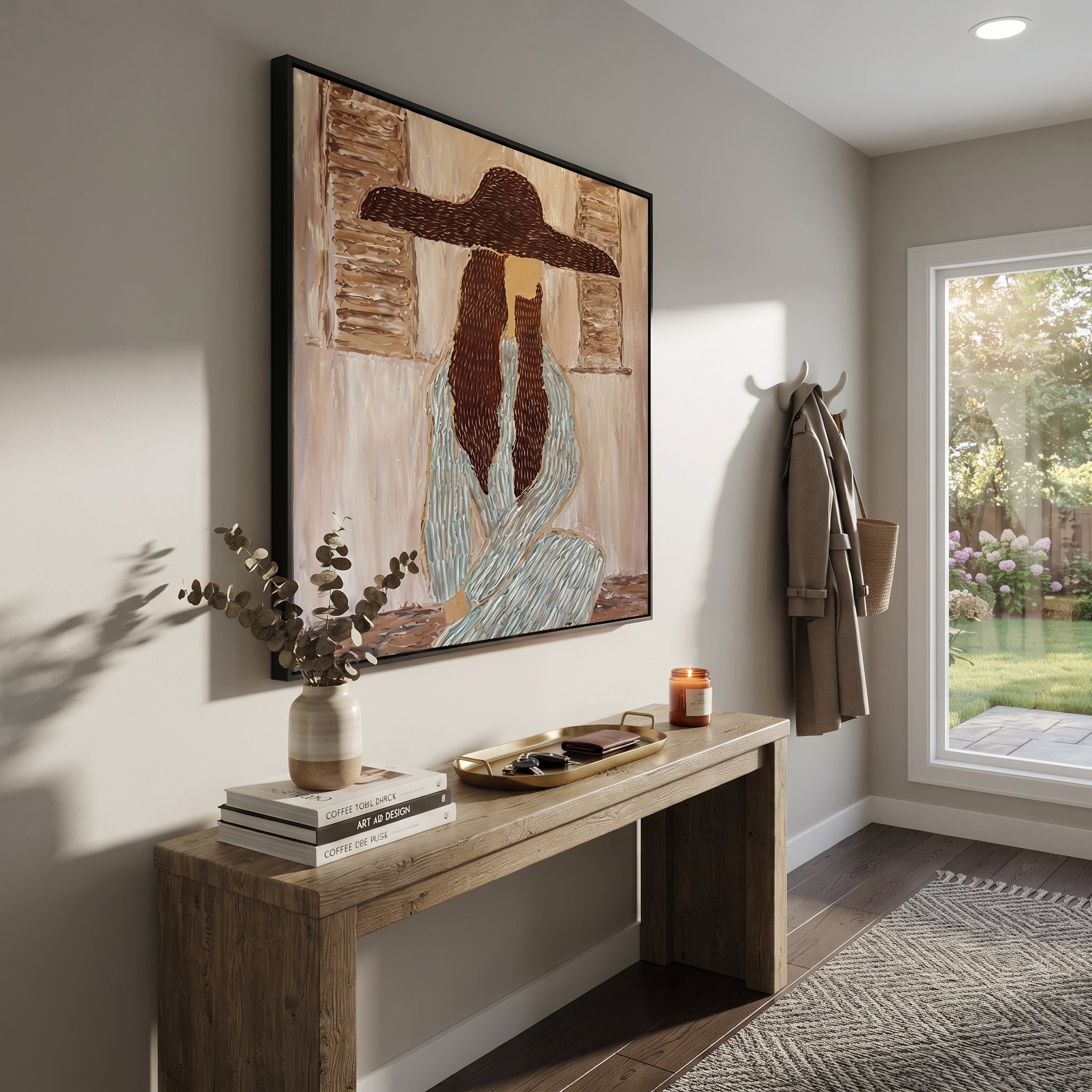 Braided Silence Waits Indoors styled with warm modern furnishings