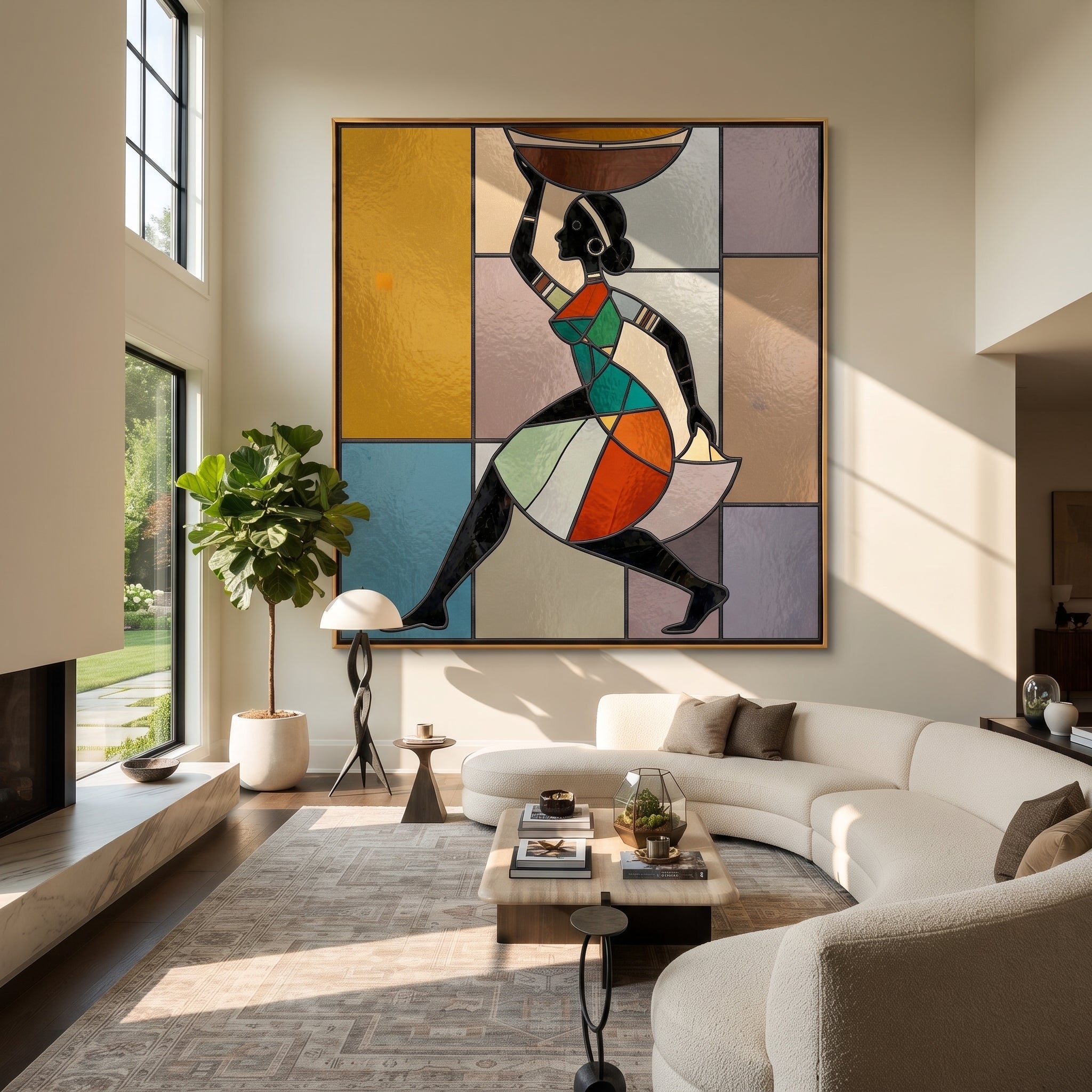 Painted Geometry Walks Forward displayed in a collected contemporary interior