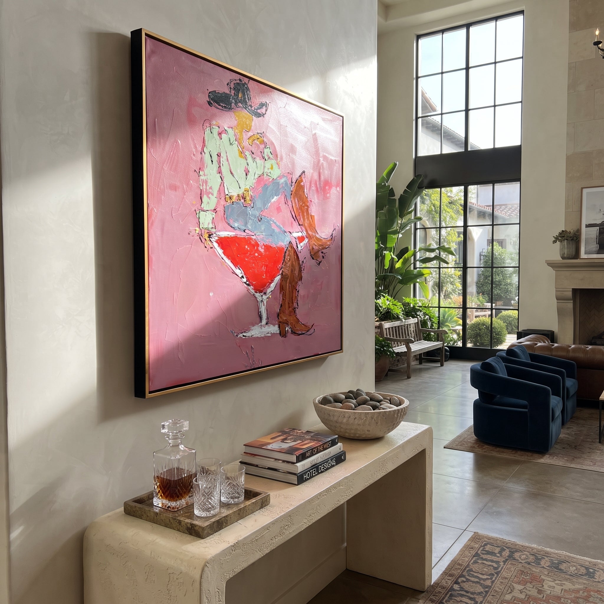 Red Glass Carries Denim styled with warm modern furnishings