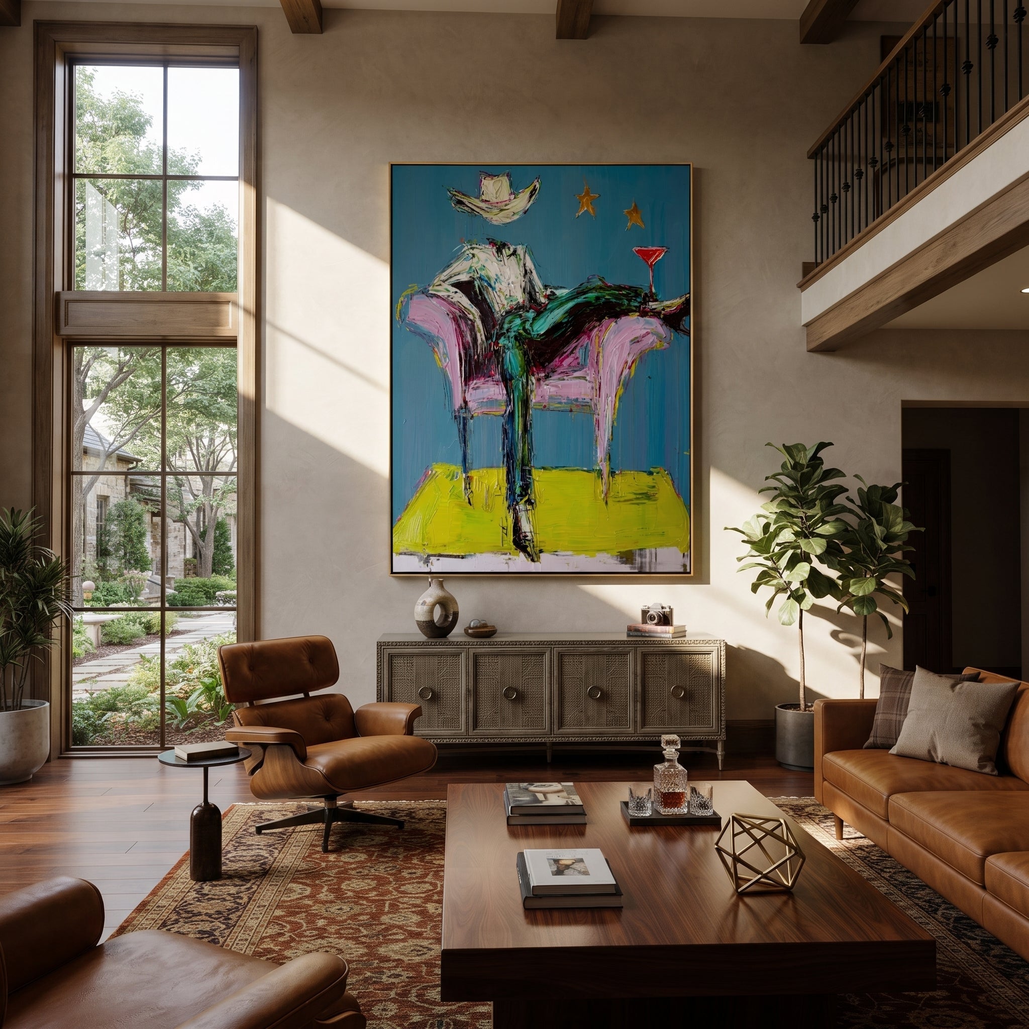 Blue Chair Catches Breath displayed in a collected contemporary interior