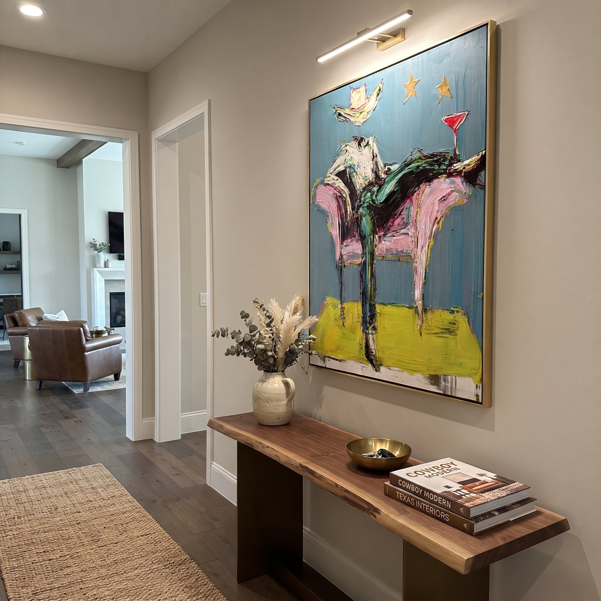 Blue Chair Catches Breath styled with warm modern furnishings