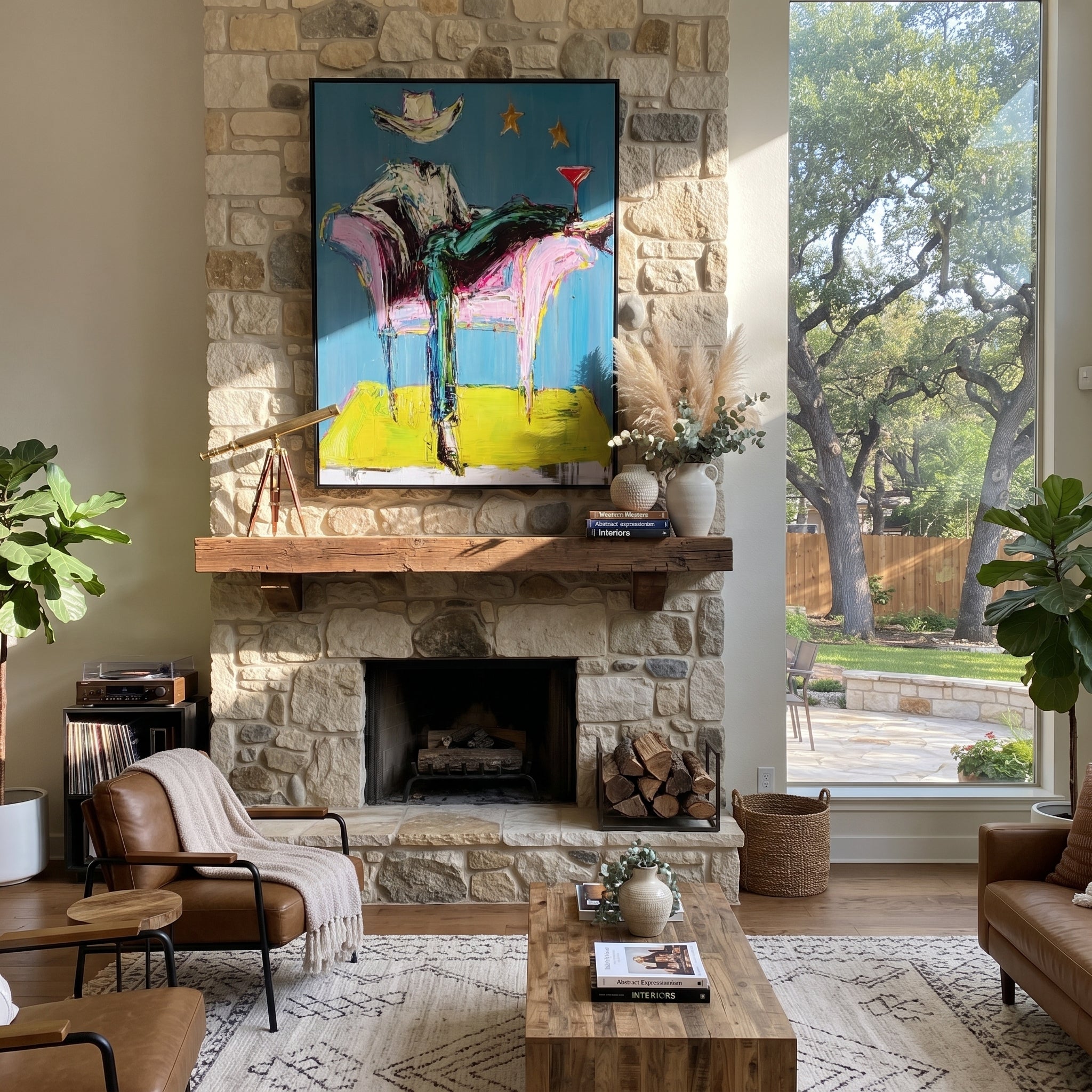 Blue Chair Catches Breath displayed in a layered residential setting