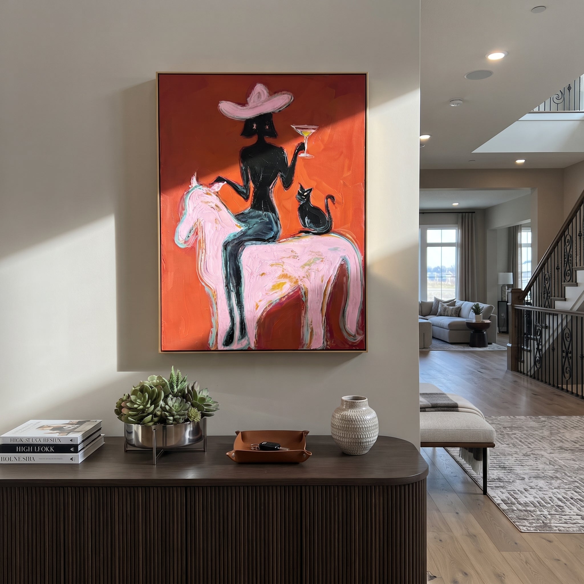 Black Cat Follows Pink styled with warm modern furnishings