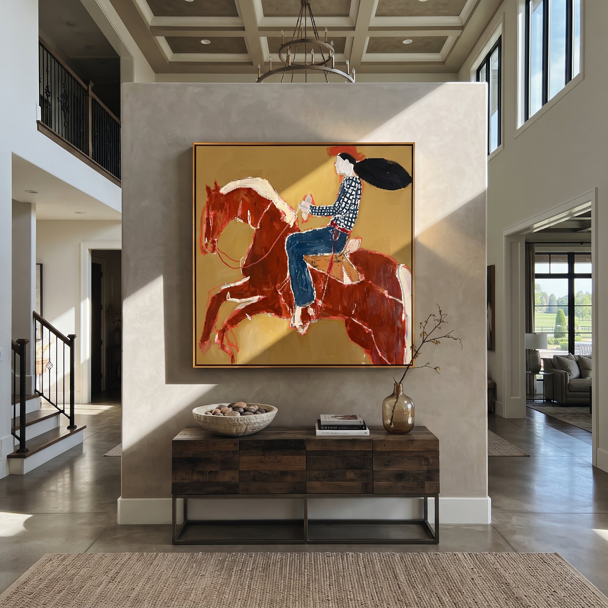 Twin Red Horses Leap styled with warm modern furnishings