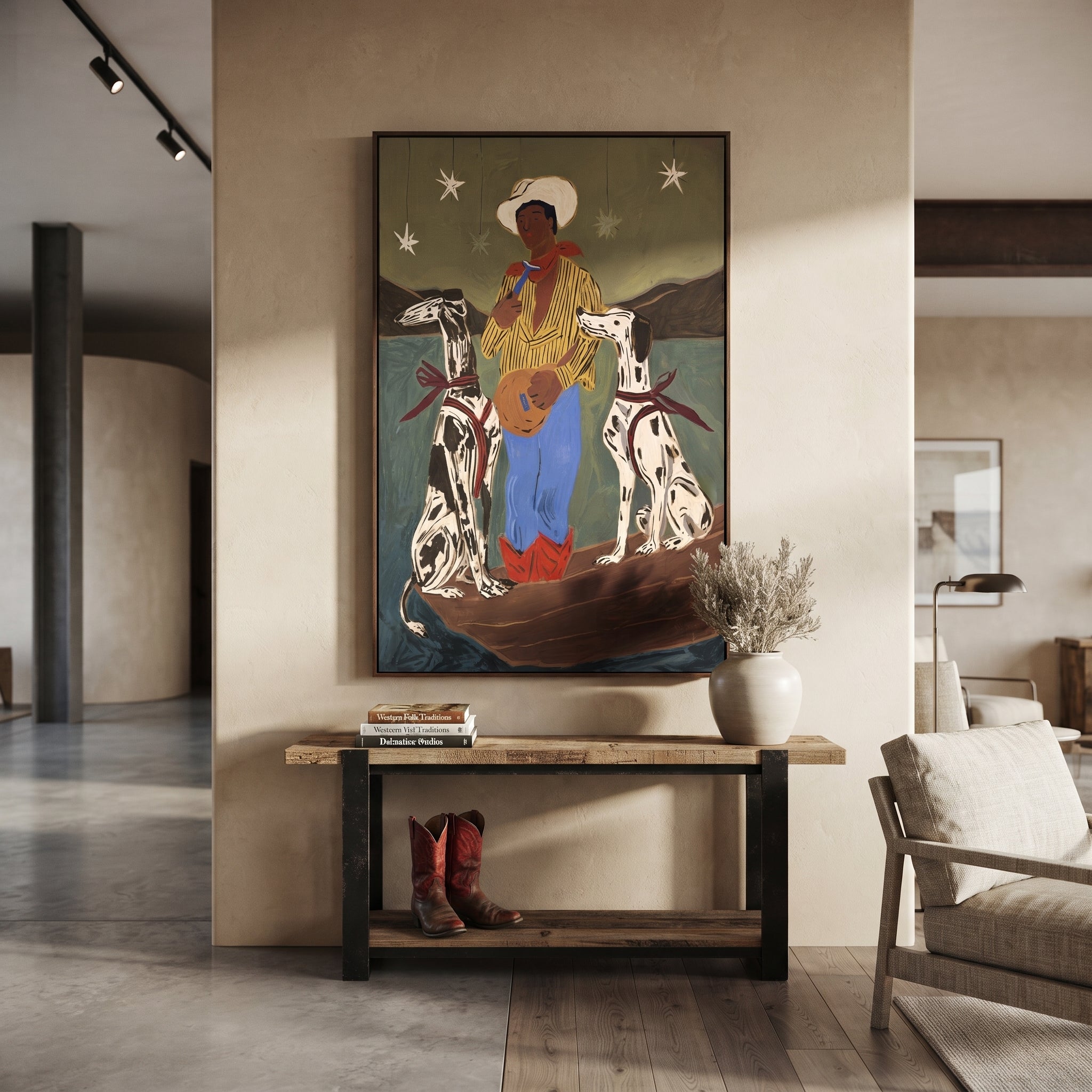 Two Hounds Guard Starlight presented as a colorful interior focal point