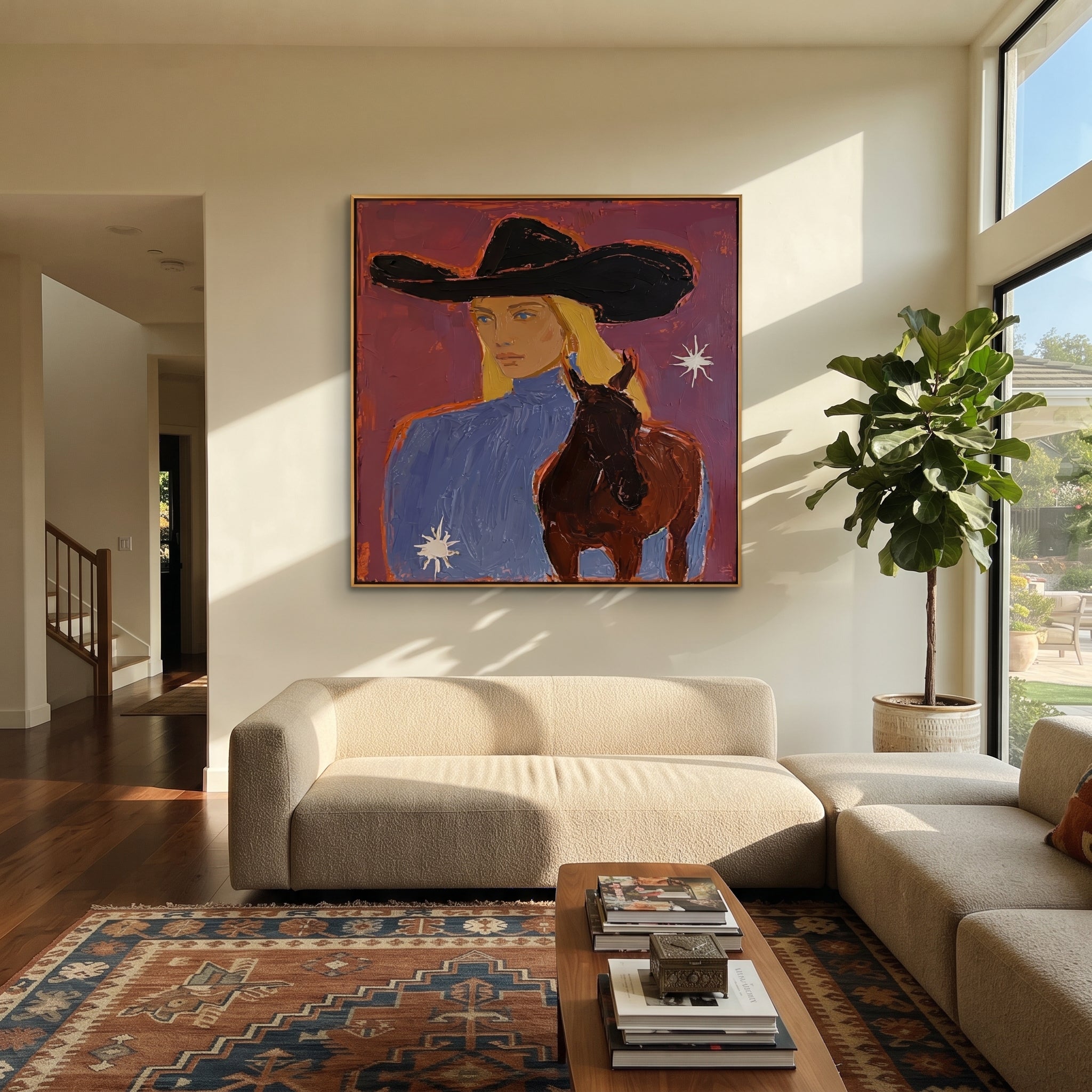 Blonde Rider Meets Shadow presented as a colorful interior focal point