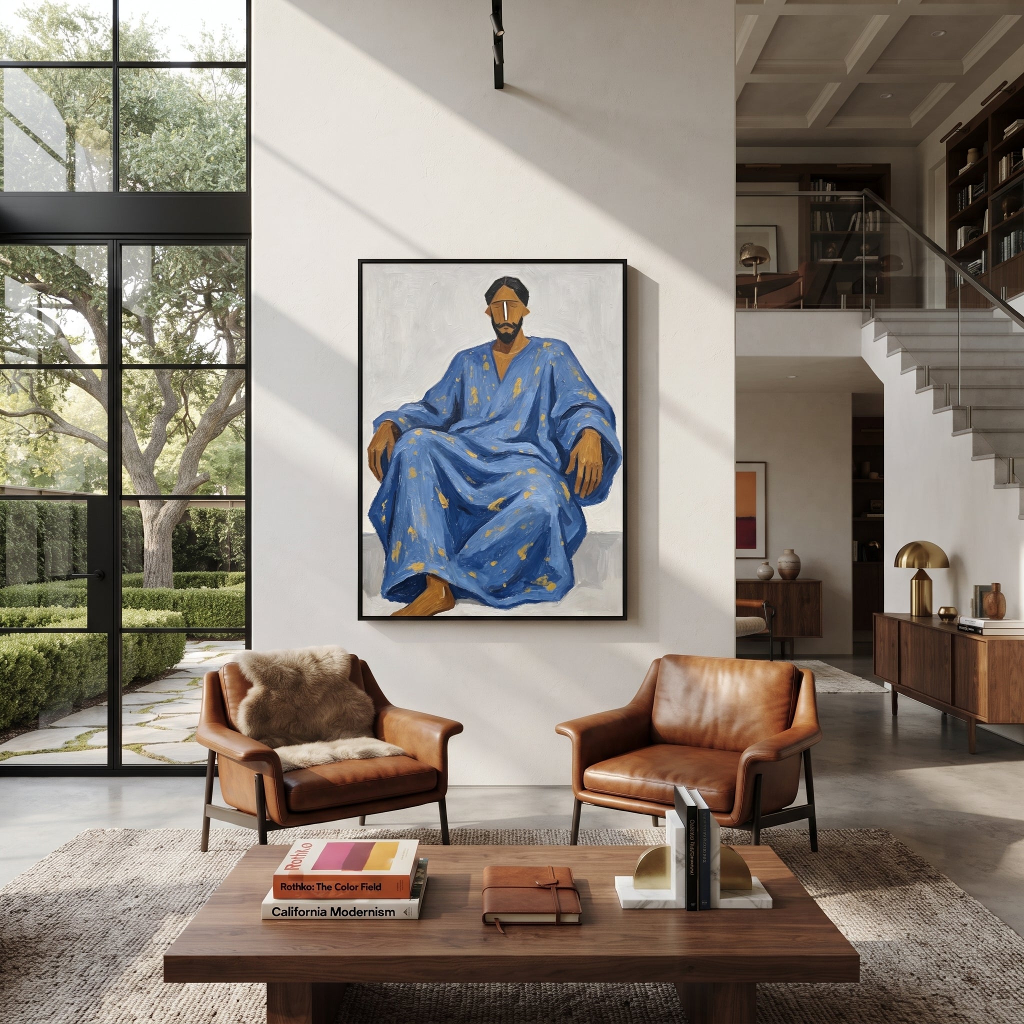 Blue Robe Holds Calm presented as a colorful interior focal point