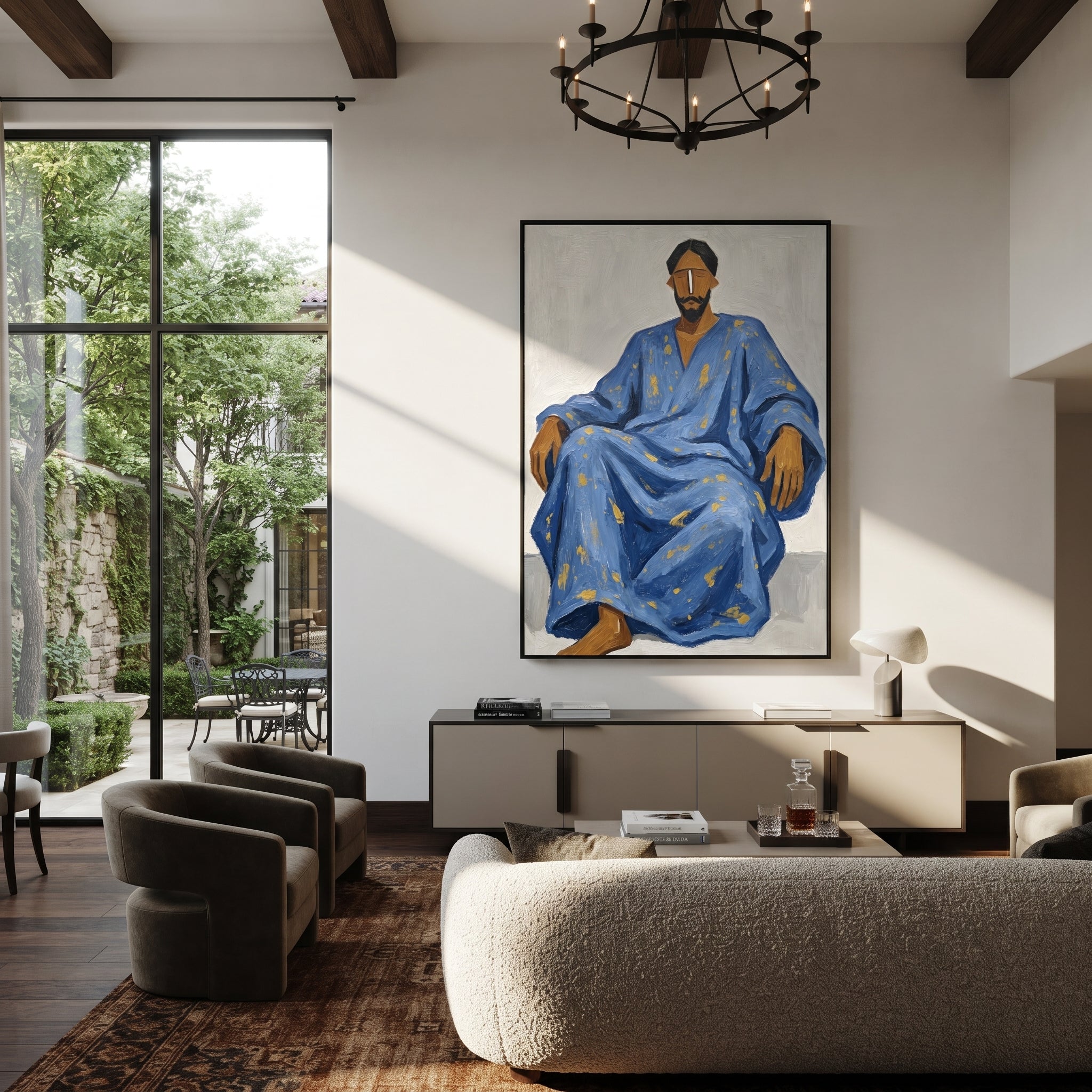 Blue Robe Holds Calm displayed in a layered residential setting