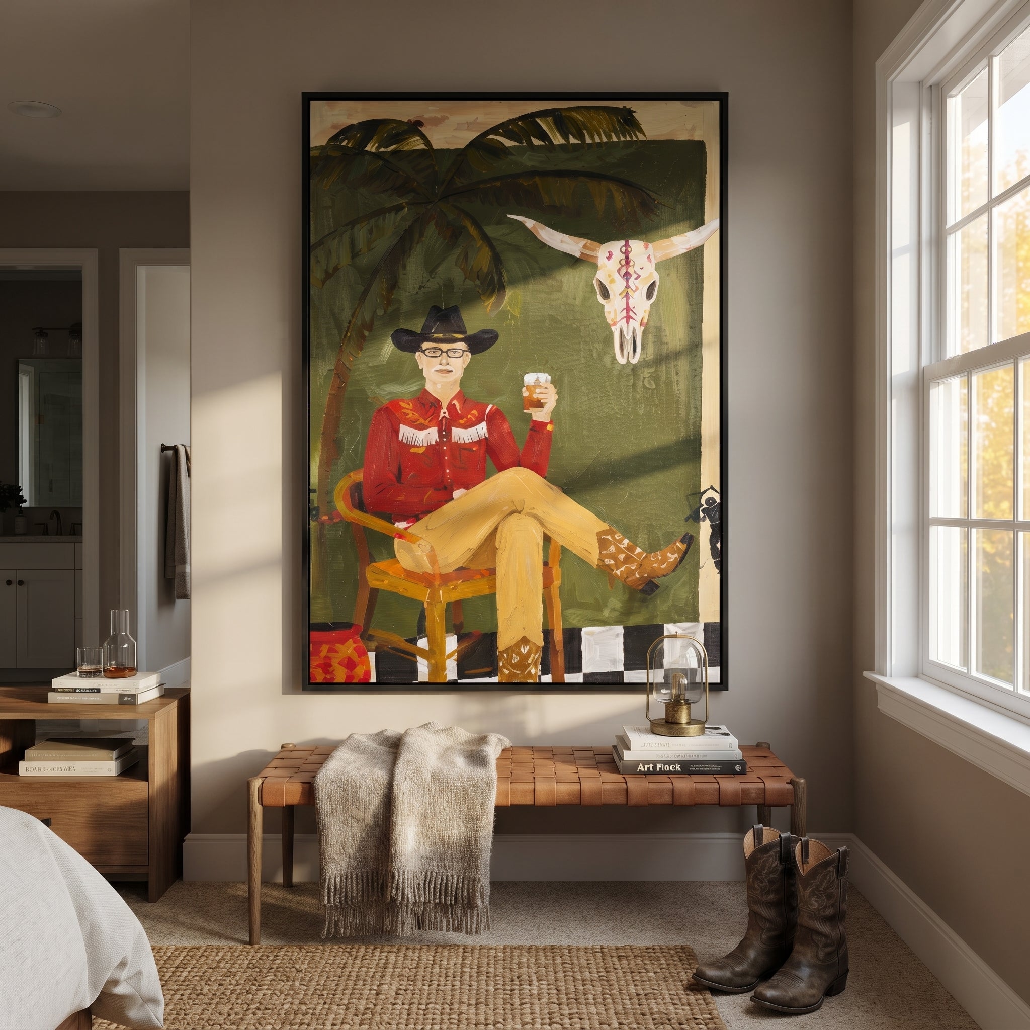 Palm Shade Frames Music displayed in a collected contemporary interior