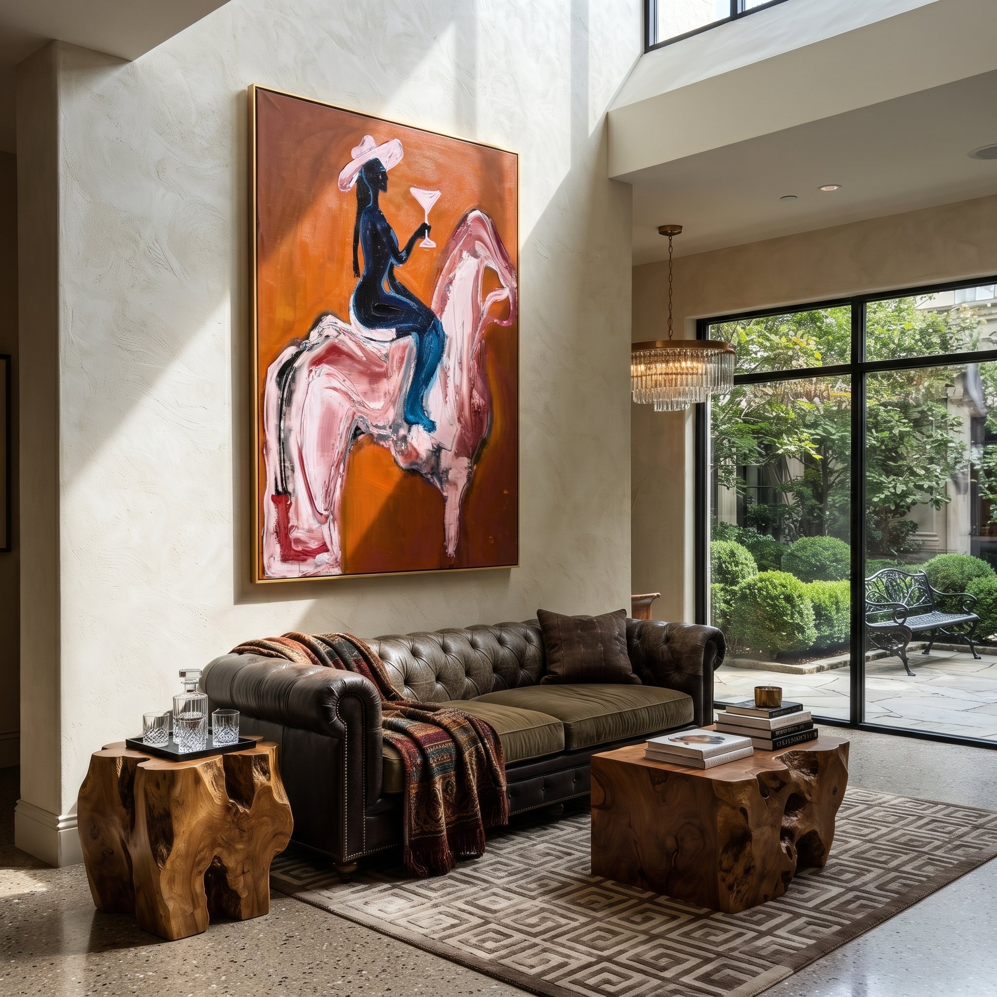 Pink Horse Carries Toast styled with warm modern furnishings