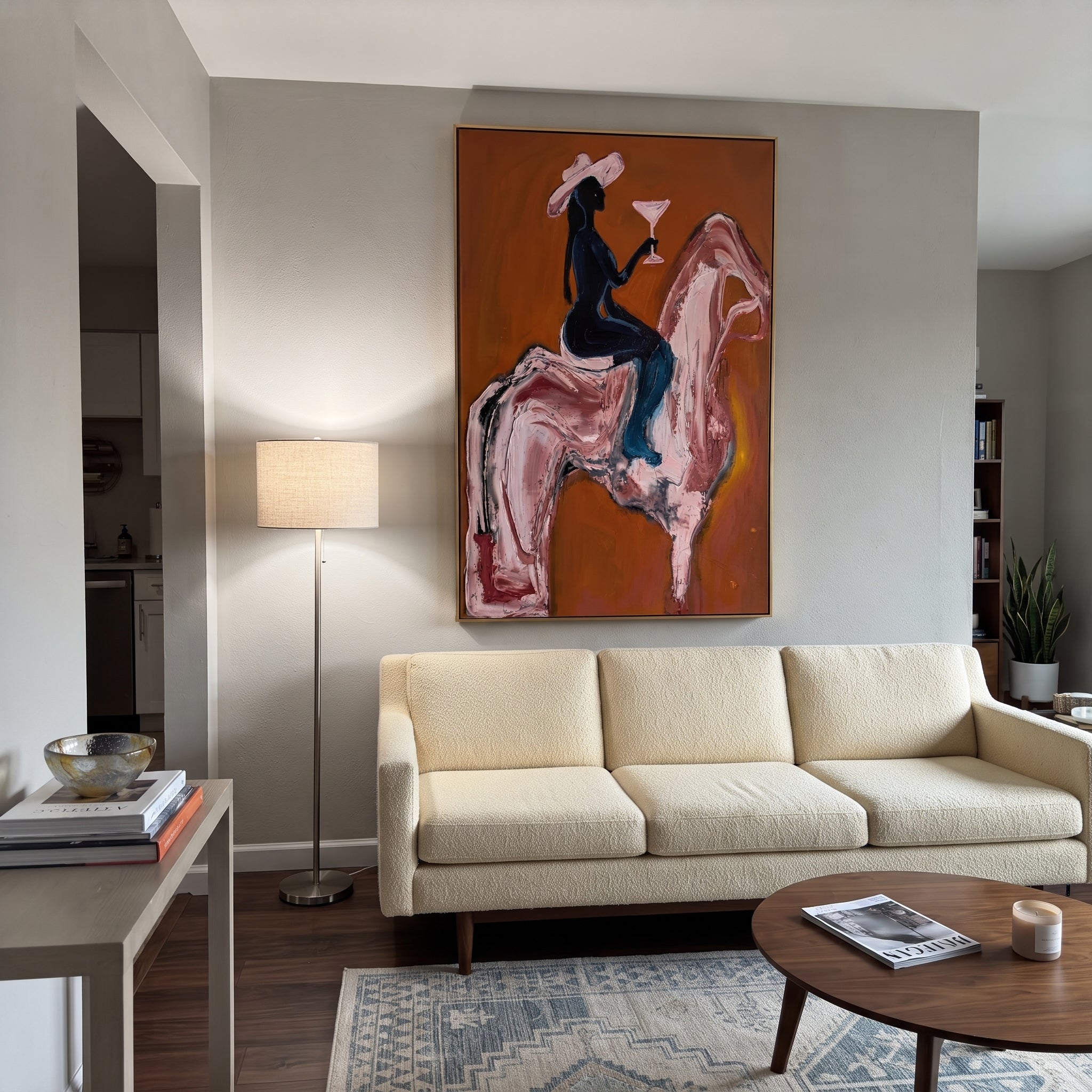 Pink Horse Carries Toast presented as a colorful interior focal point