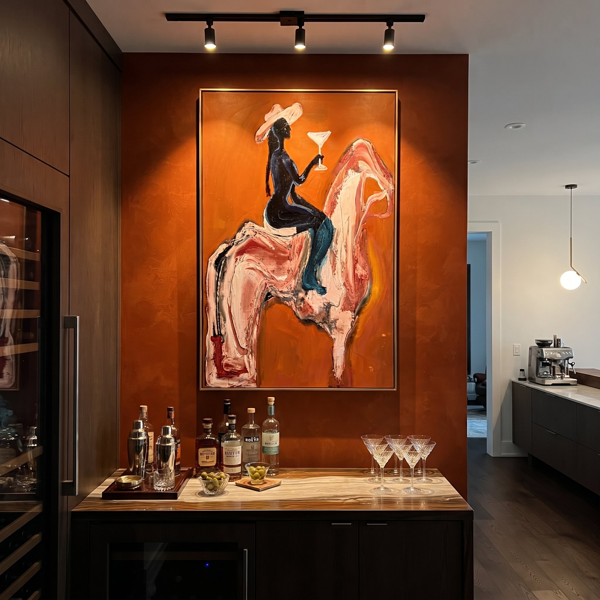 Pink Horse Carries Toast styled with wood, linen, and modern decor