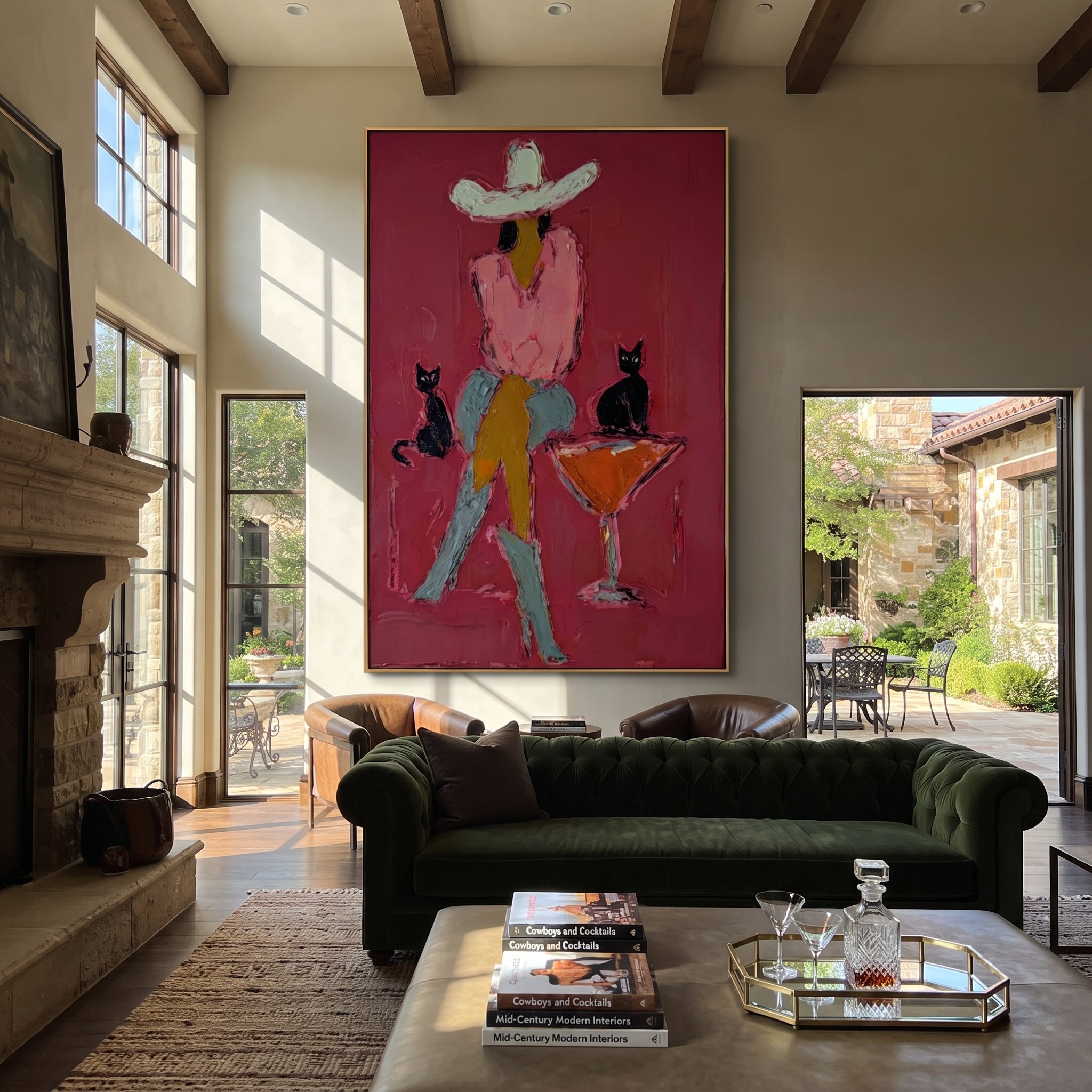 Two Cats Guard Cocktails styled with warm modern furnishings