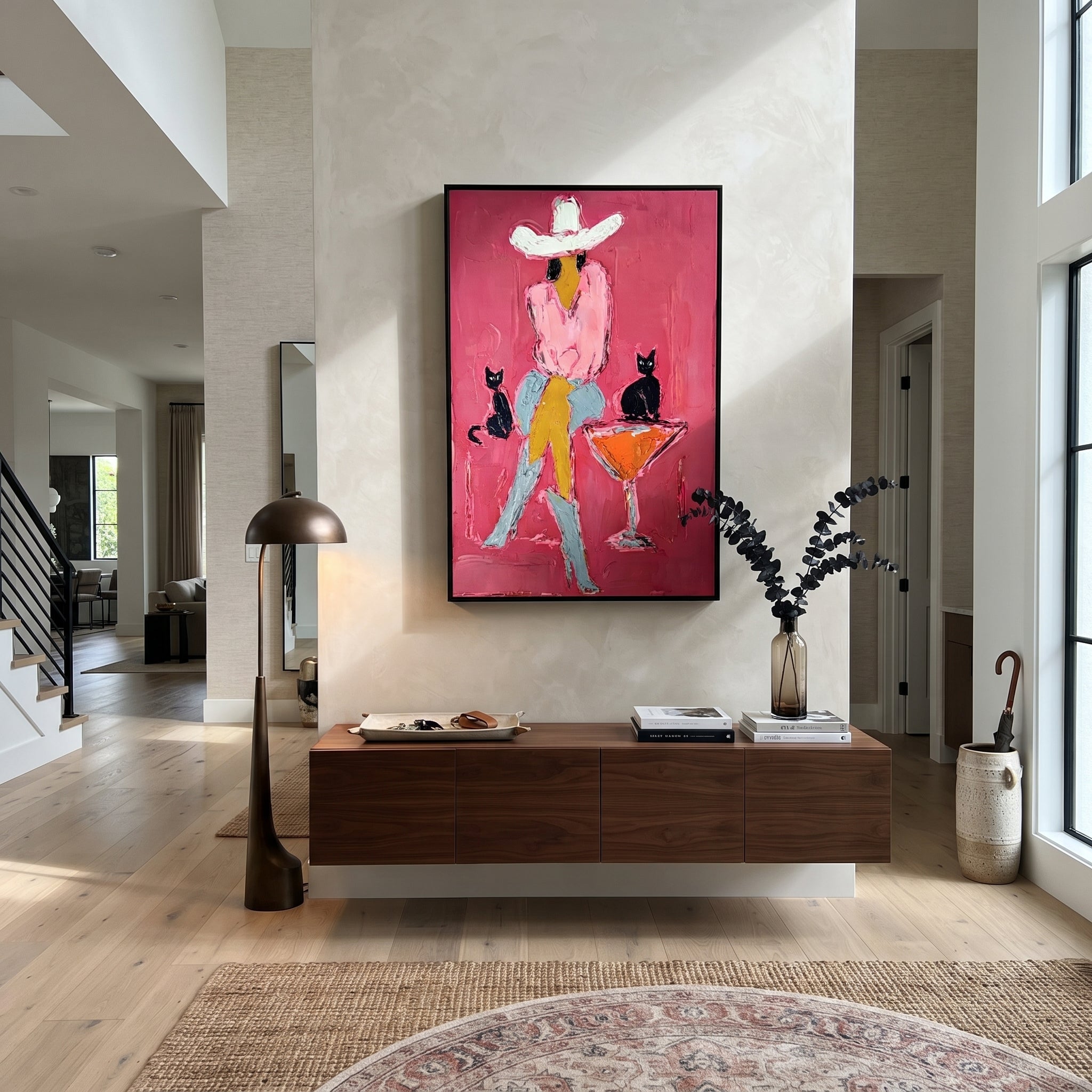 Two Cats Guard Cocktails presented as a colorful interior focal point