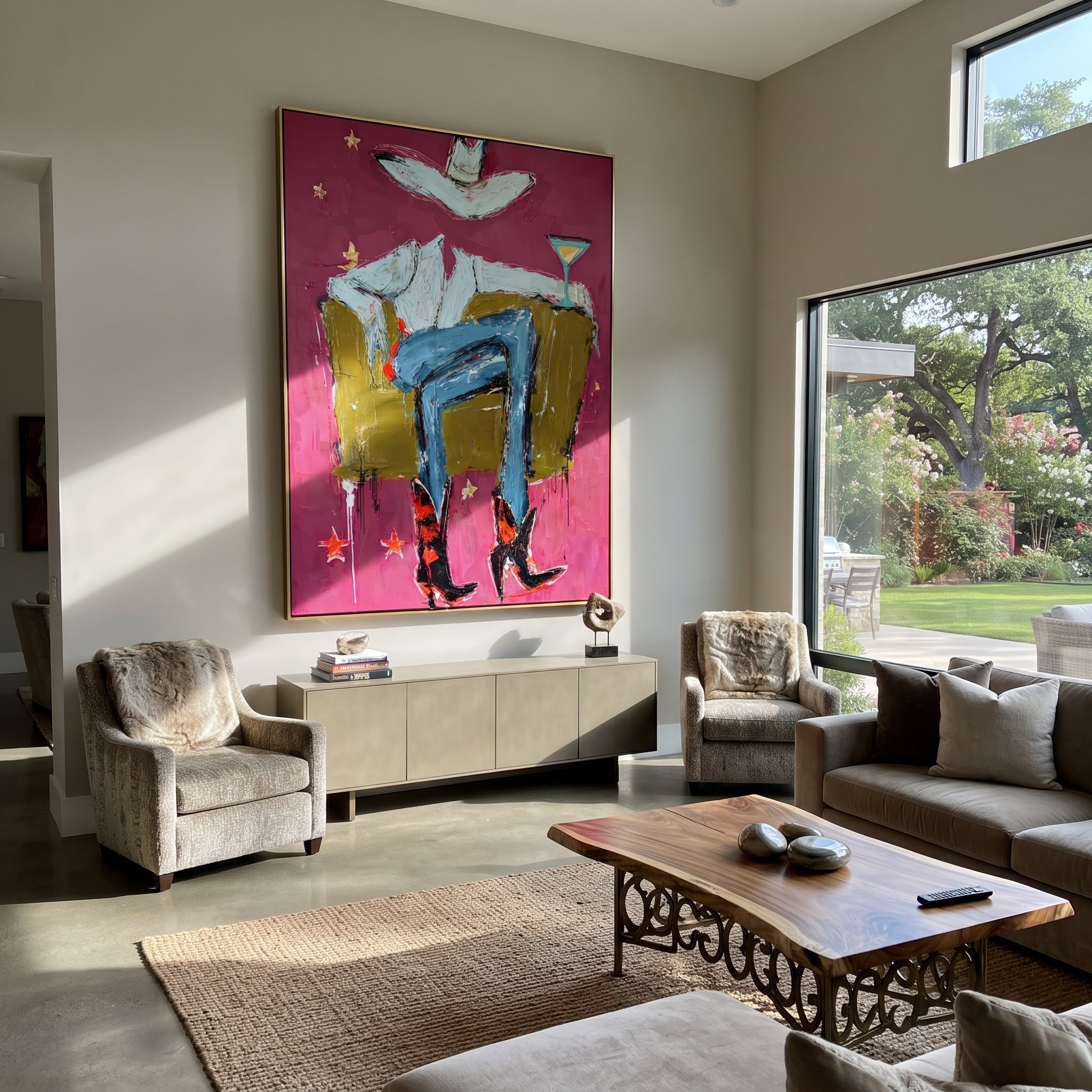 Red Boots Keep Watch styled with warm modern furnishings