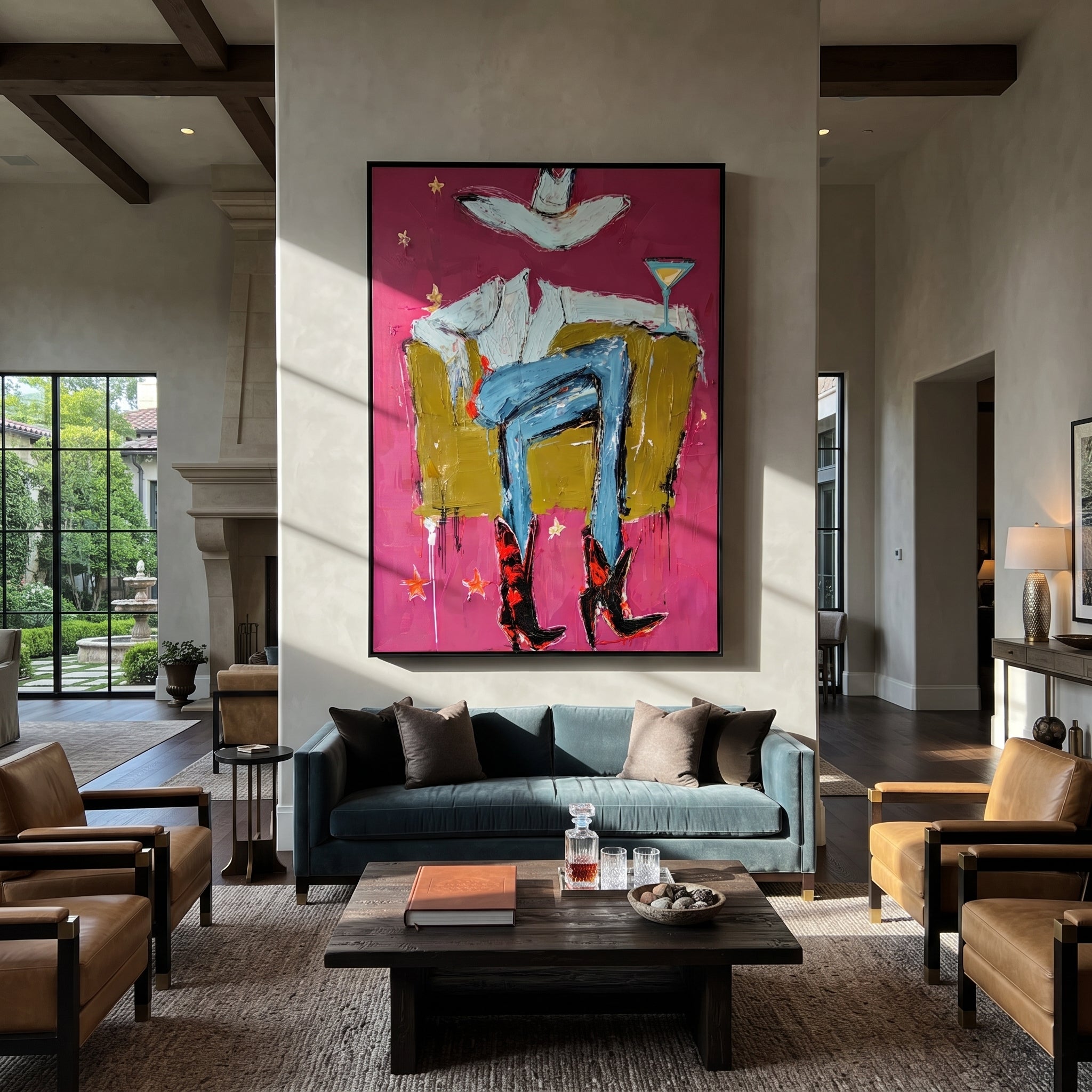 Red Boots Keep Watch presented as a colorful interior focal point