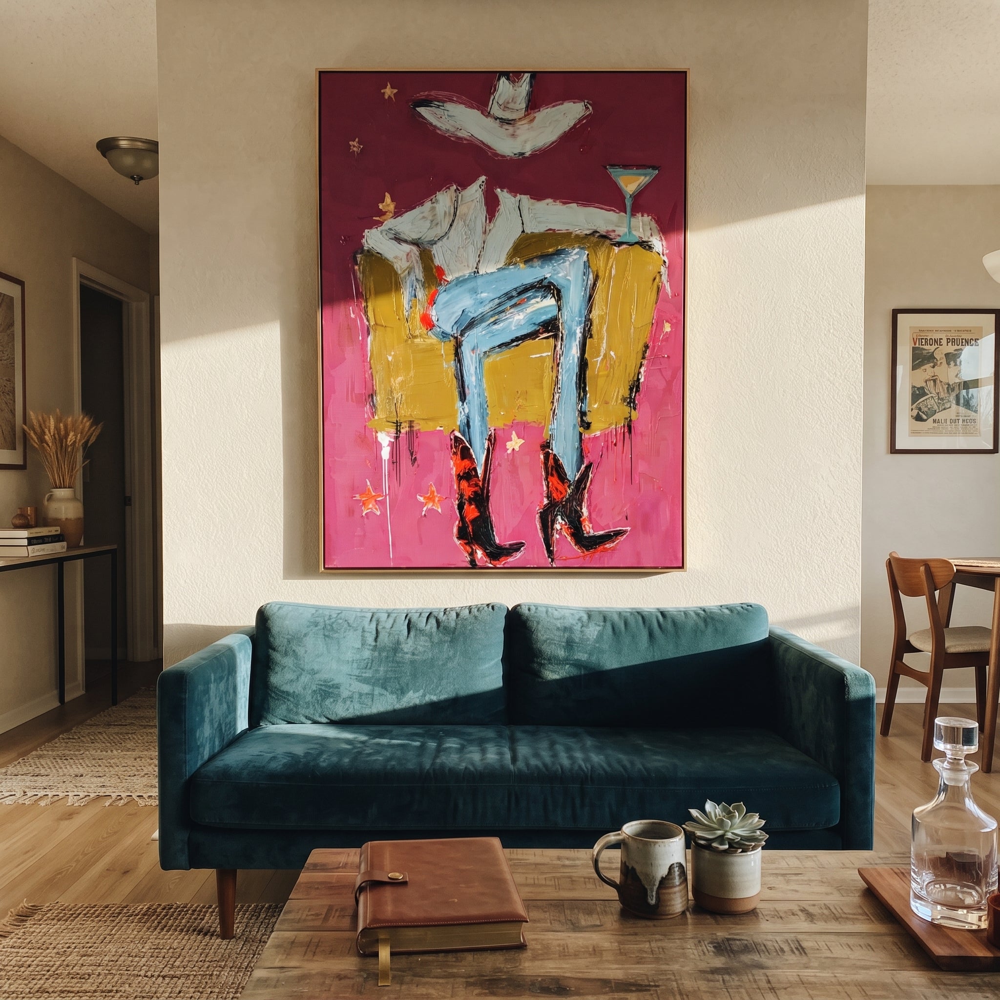 Red Boots Keep Watch displayed in a layered residential setting