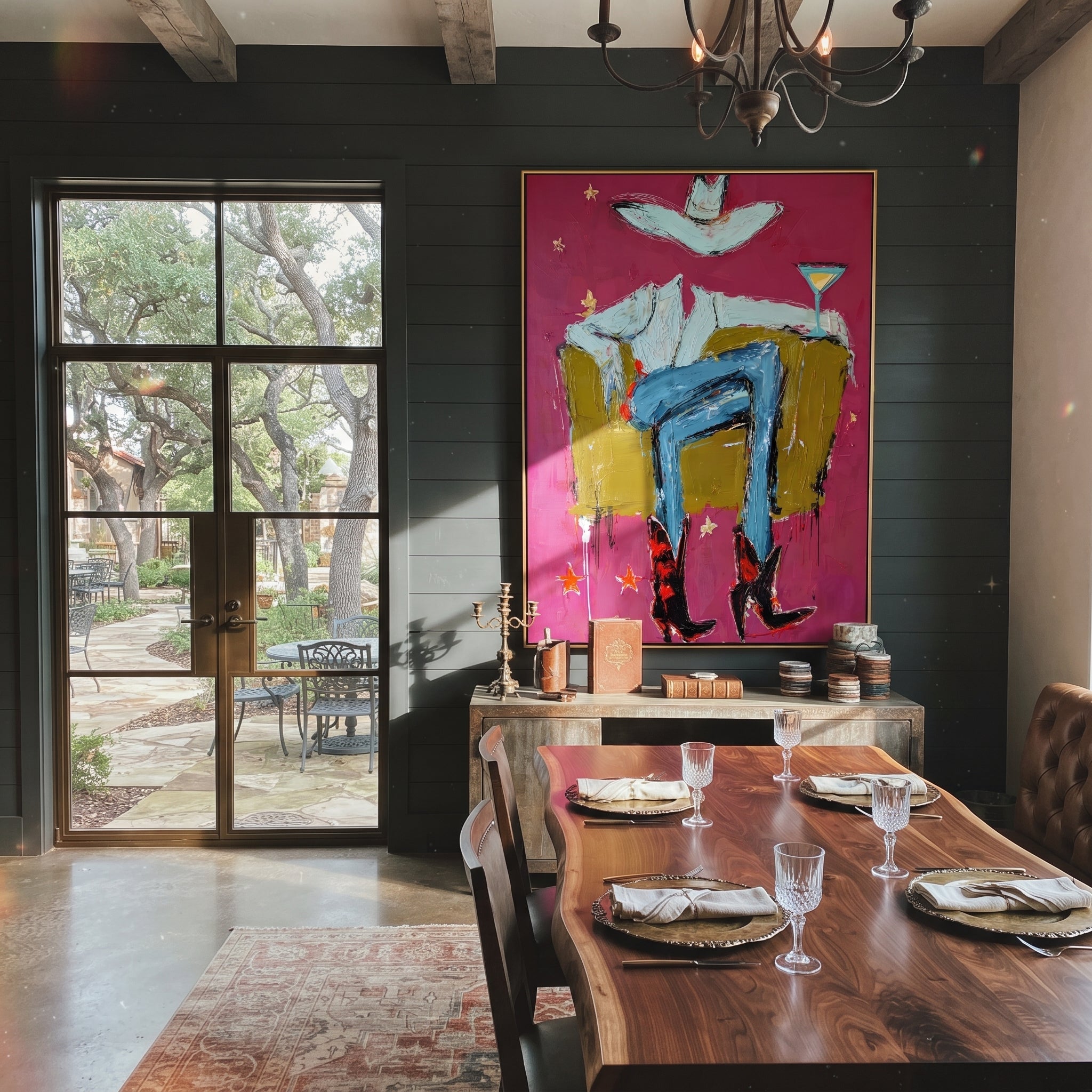 Red Boots Keep Watch styled with wood, linen, and modern decor