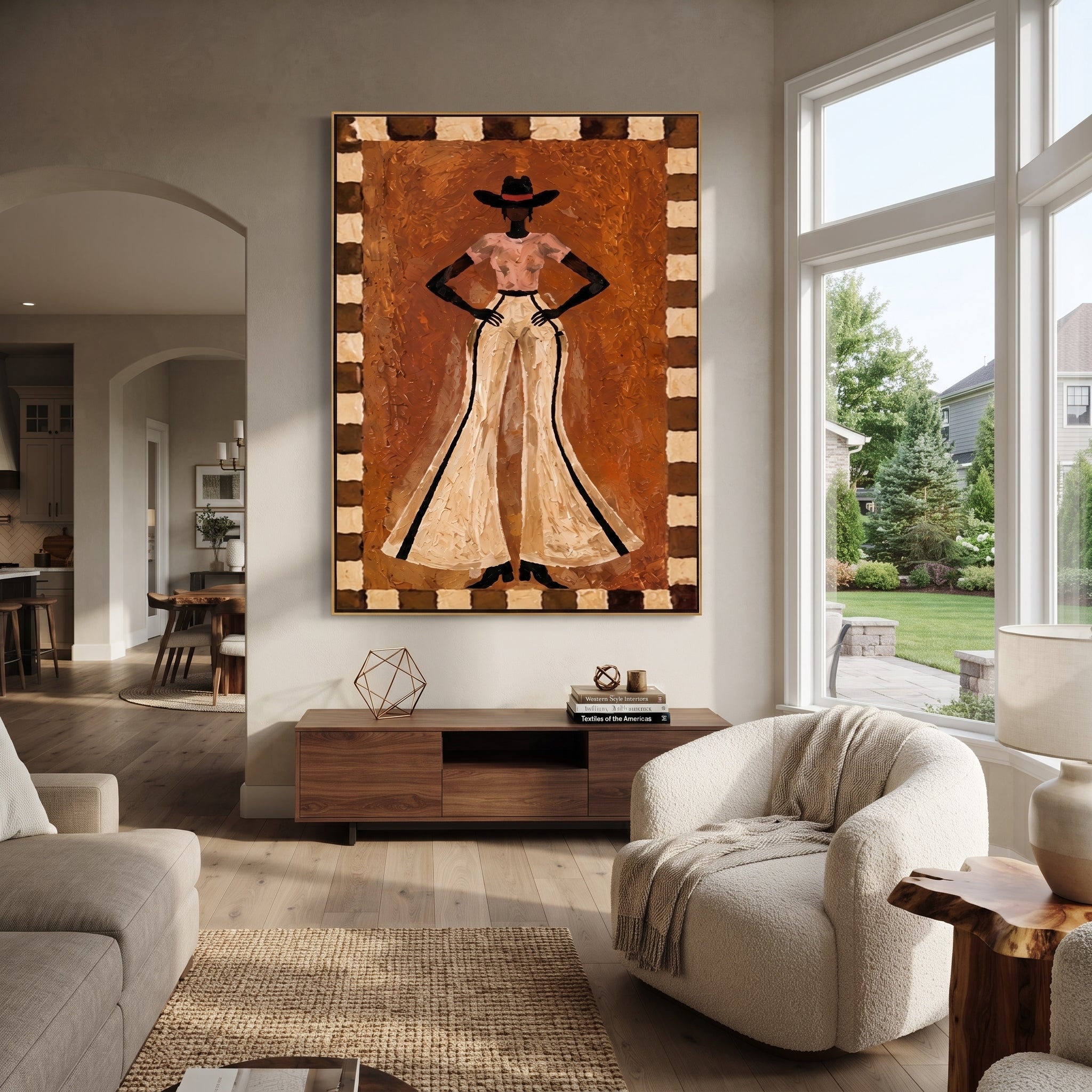 Ivory Trousers Command Stillness styled with warm modern furnishings