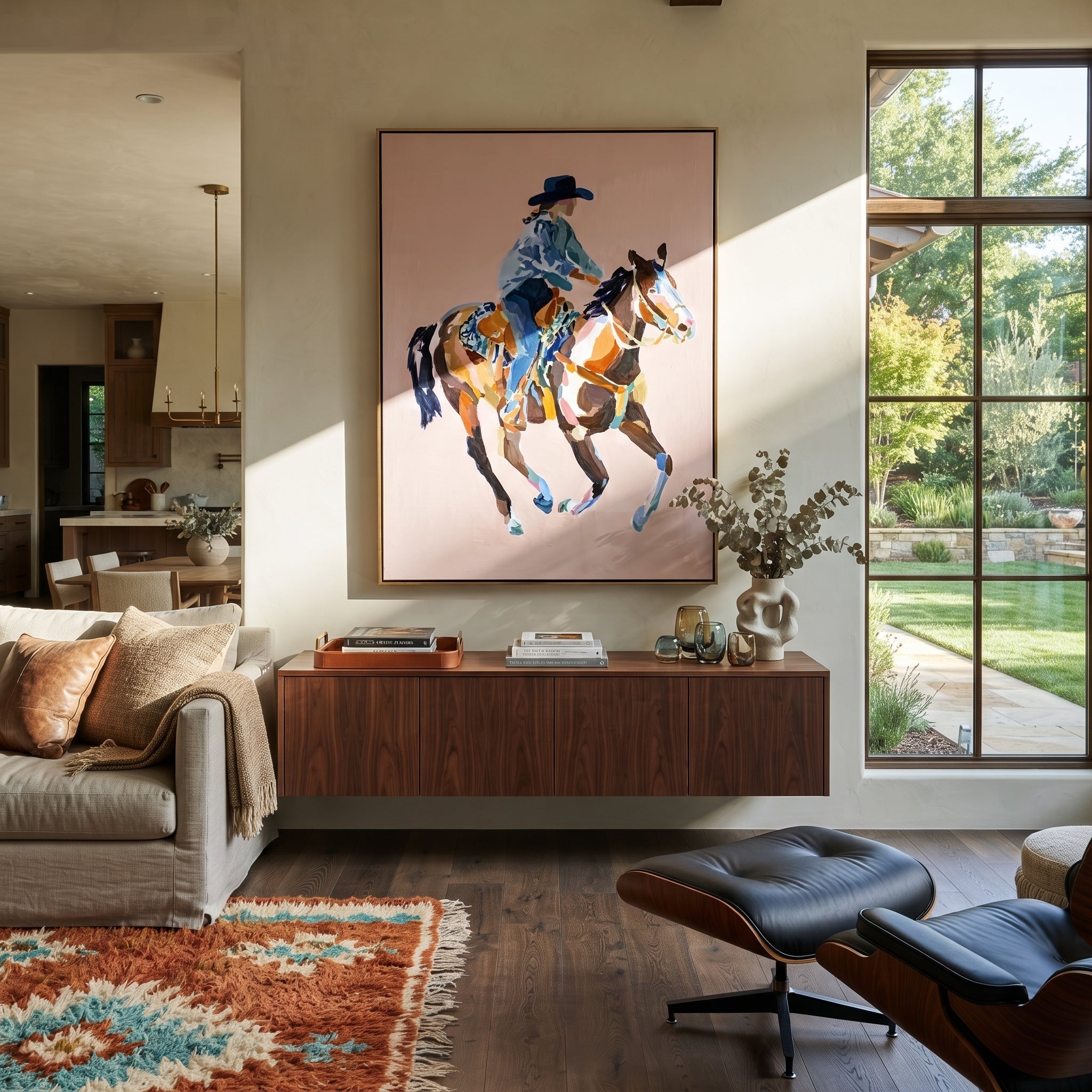 Blue Rider Floats Pale displayed in a collected contemporary interior