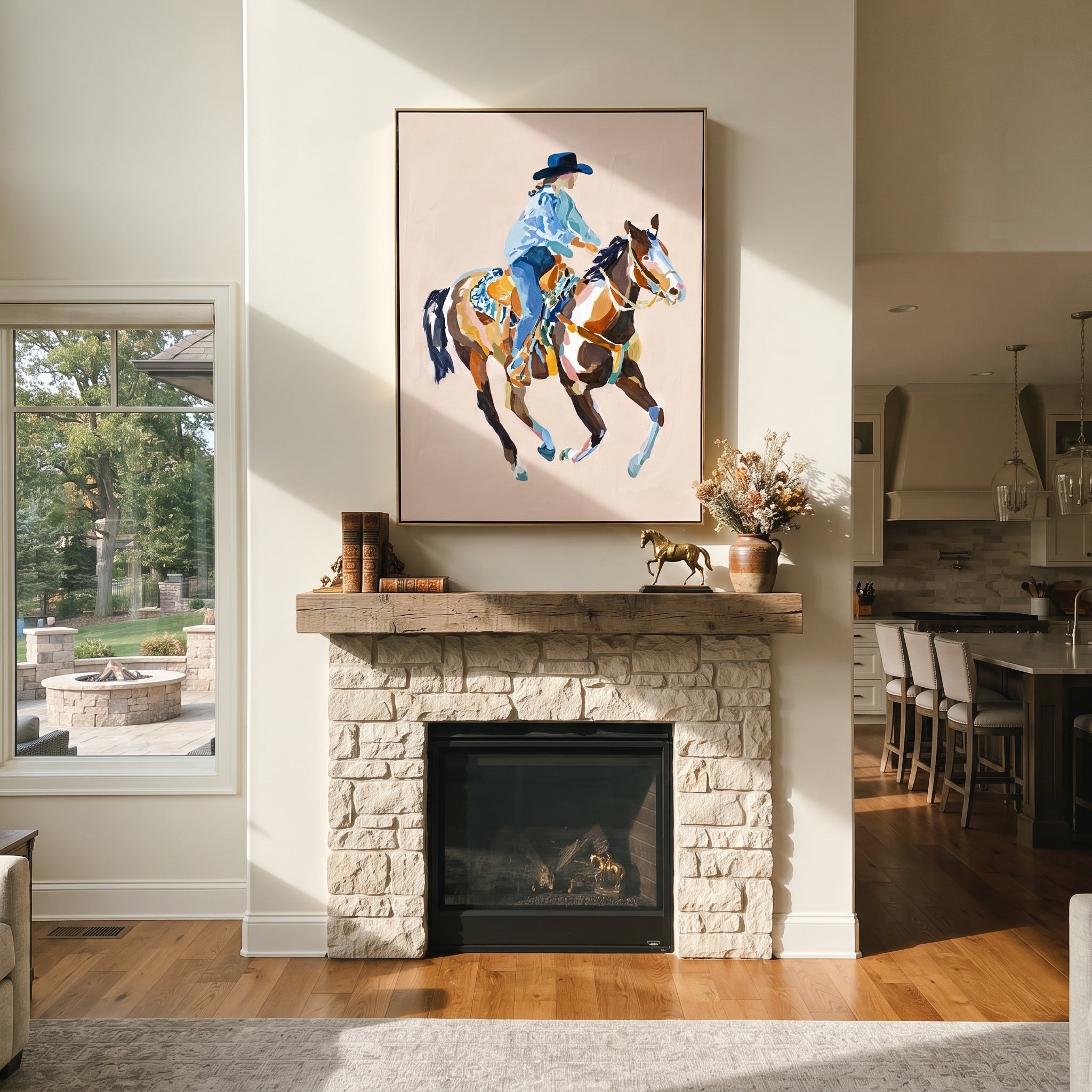 Blue Rider Floats Pale presented as a colorful interior focal point