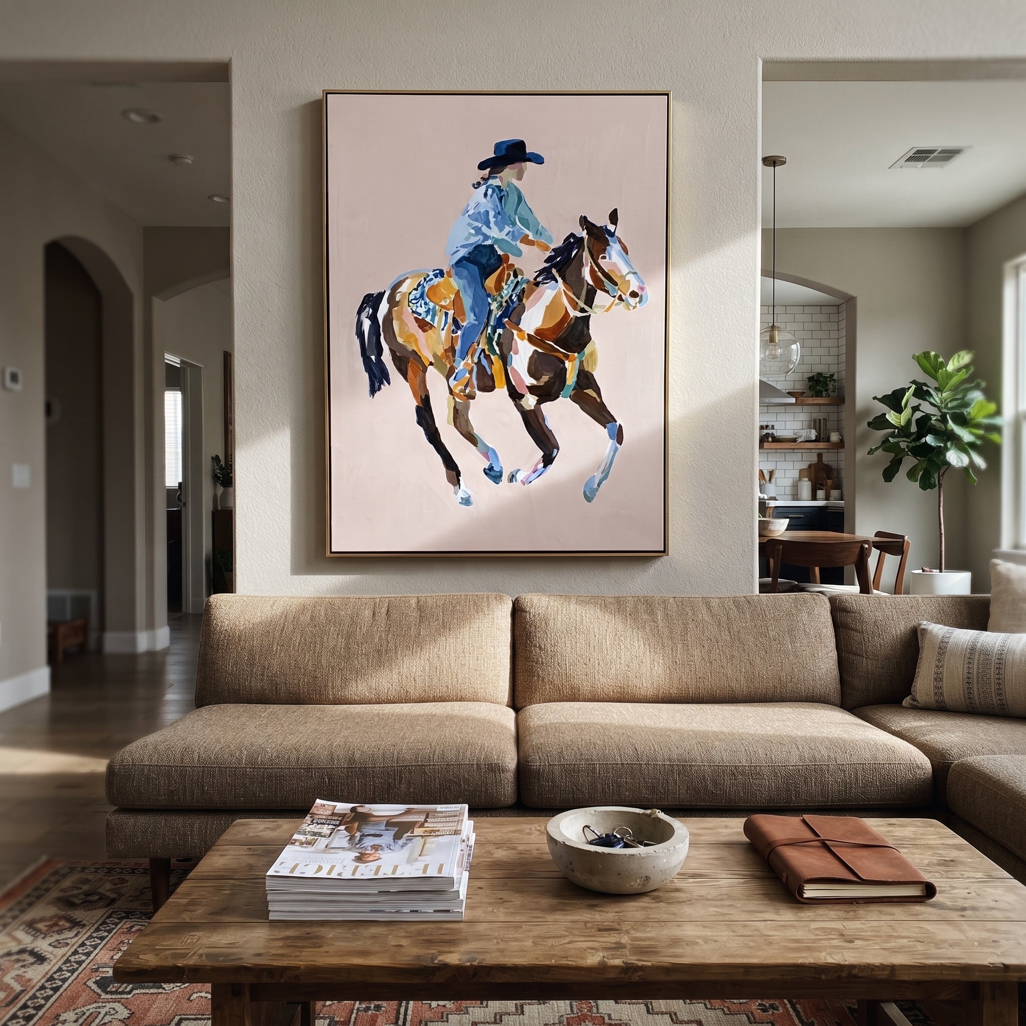 Blue Rider Floats Pale displayed in a layered residential setting