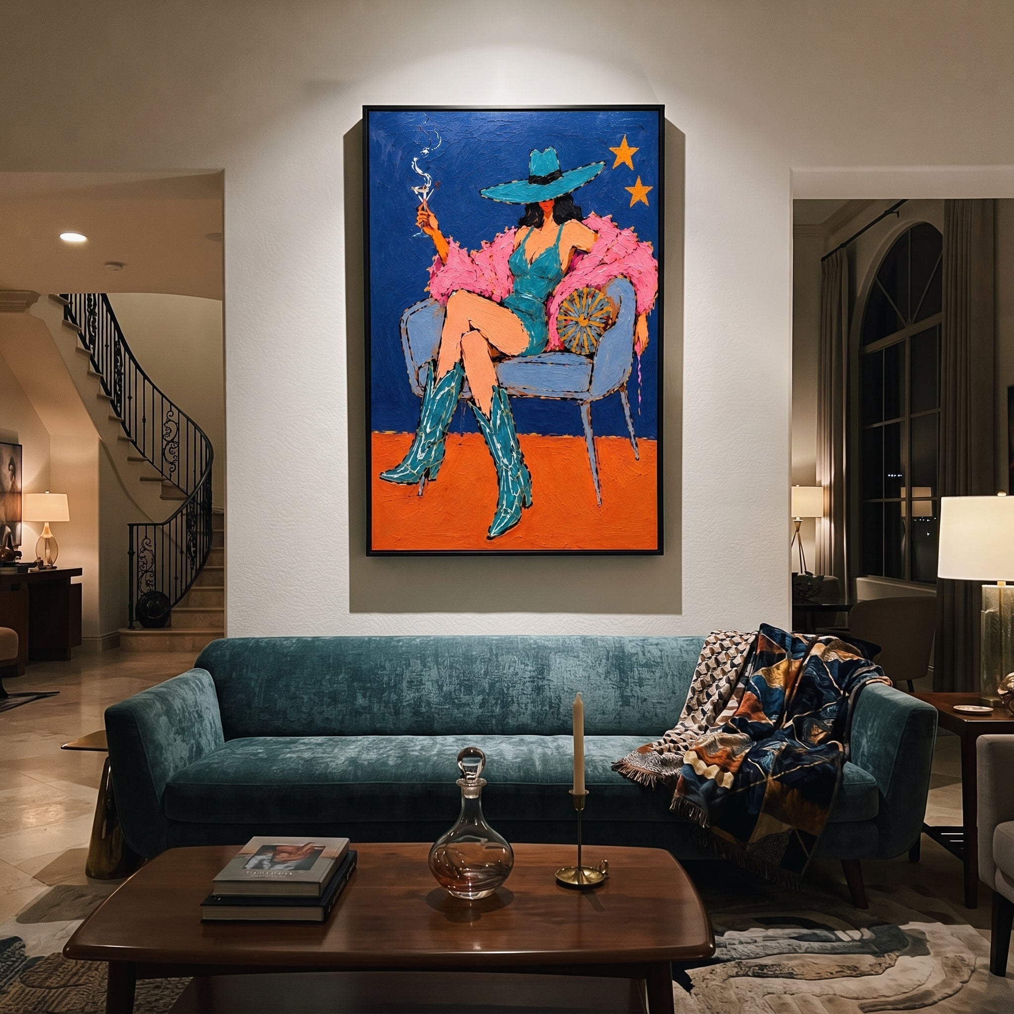 Smoke Curls Above Feathers presented as a colorful interior focal point