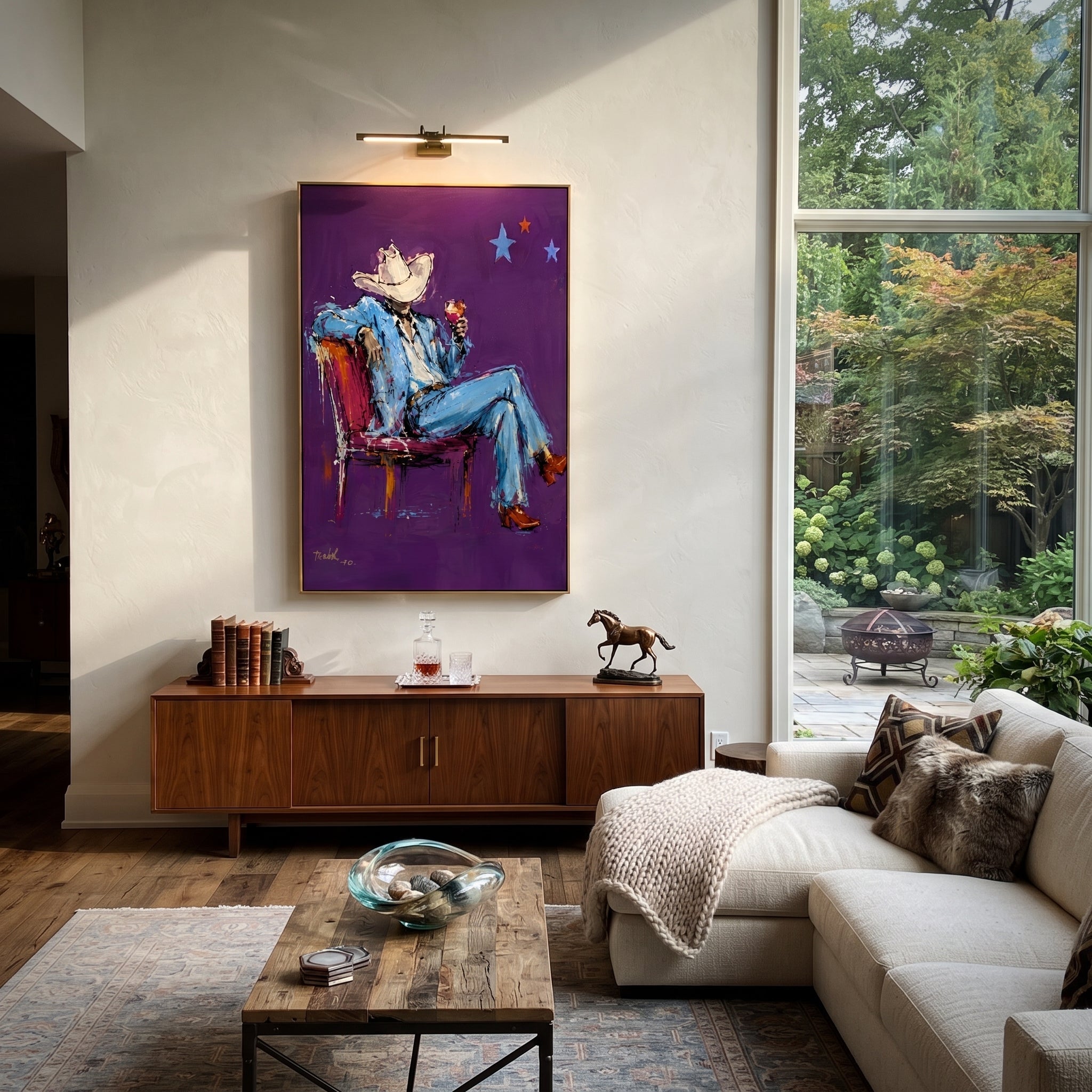 Purple Chair Holds Blue presented as a colorful interior focal point