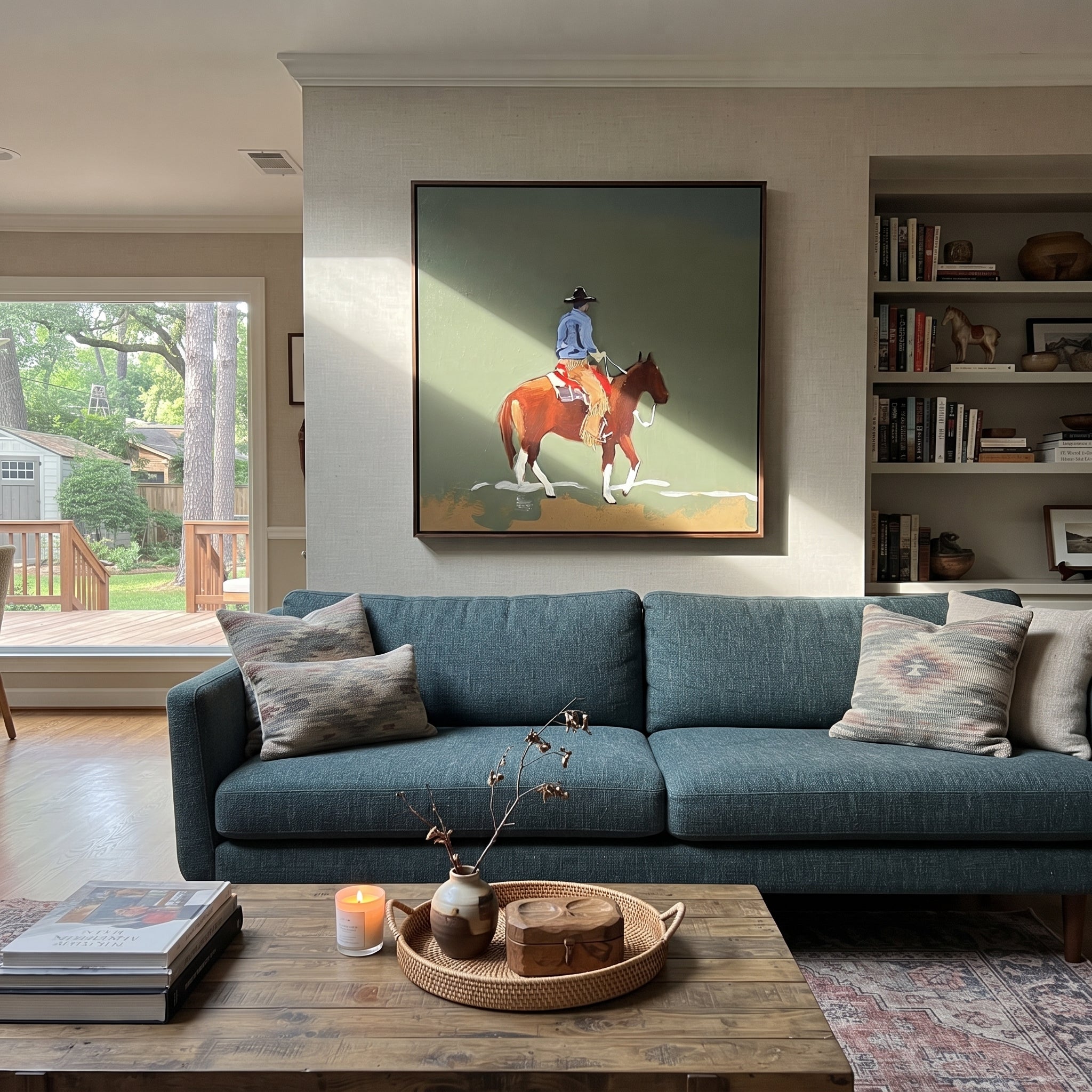 Chestnut Steps Cross Olive presented as a colorful interior focal point