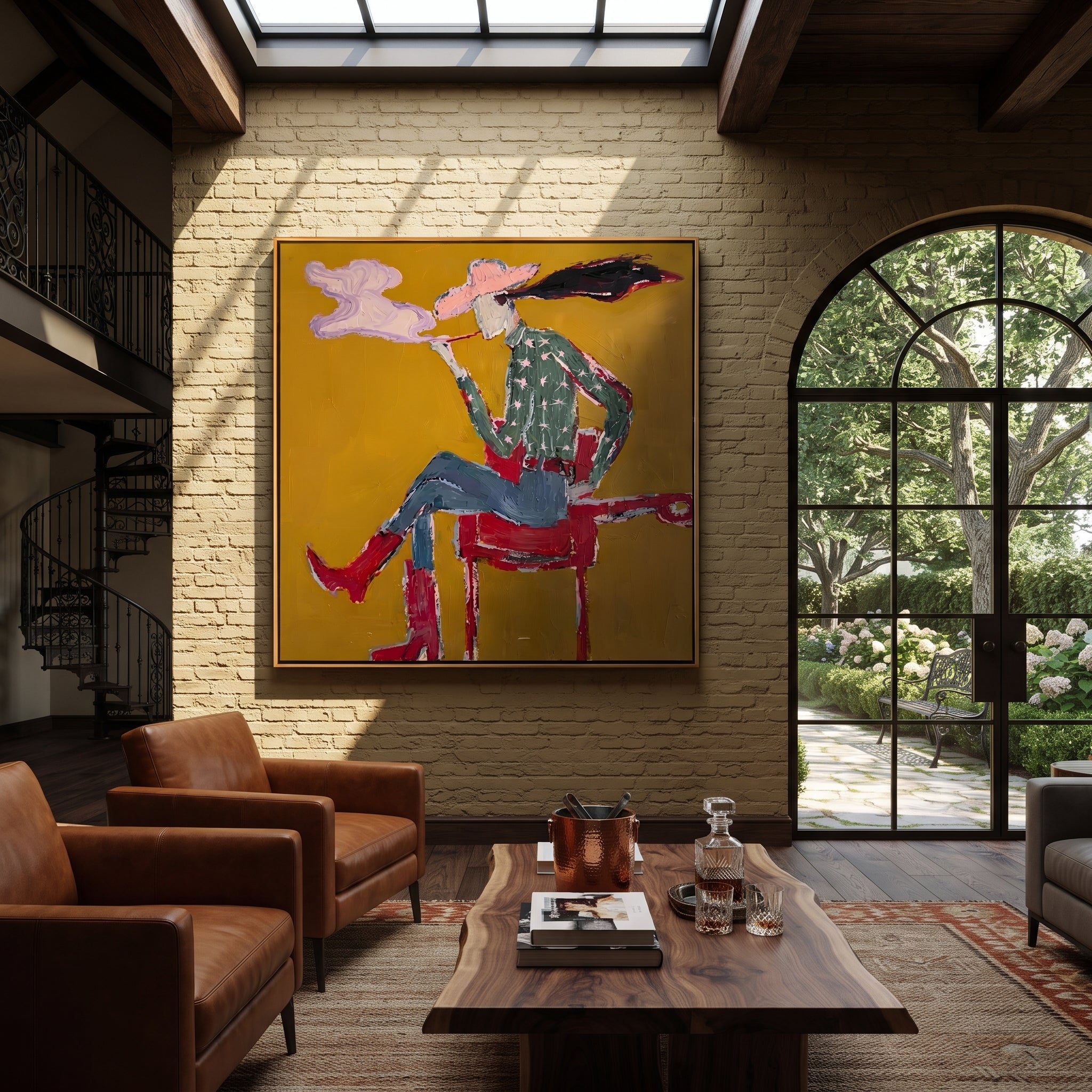 Red Boots Exhale Clouds displayed in a layered residential setting