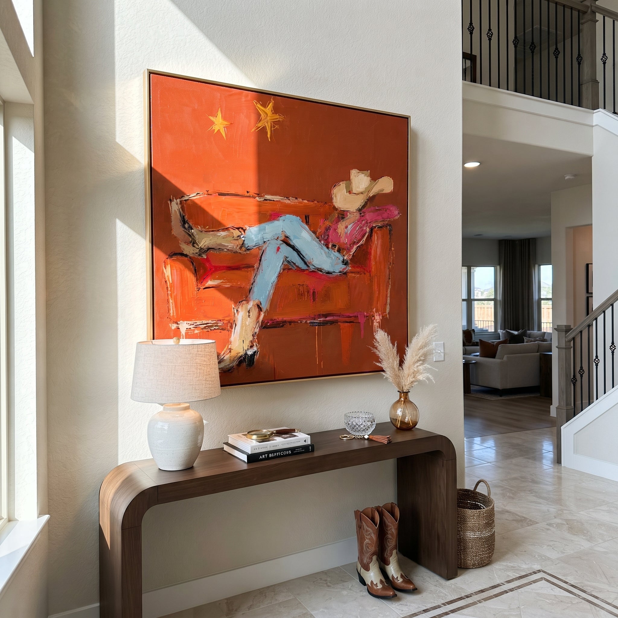Rust Sofa Holds Distance presented as a colorful interior focal point