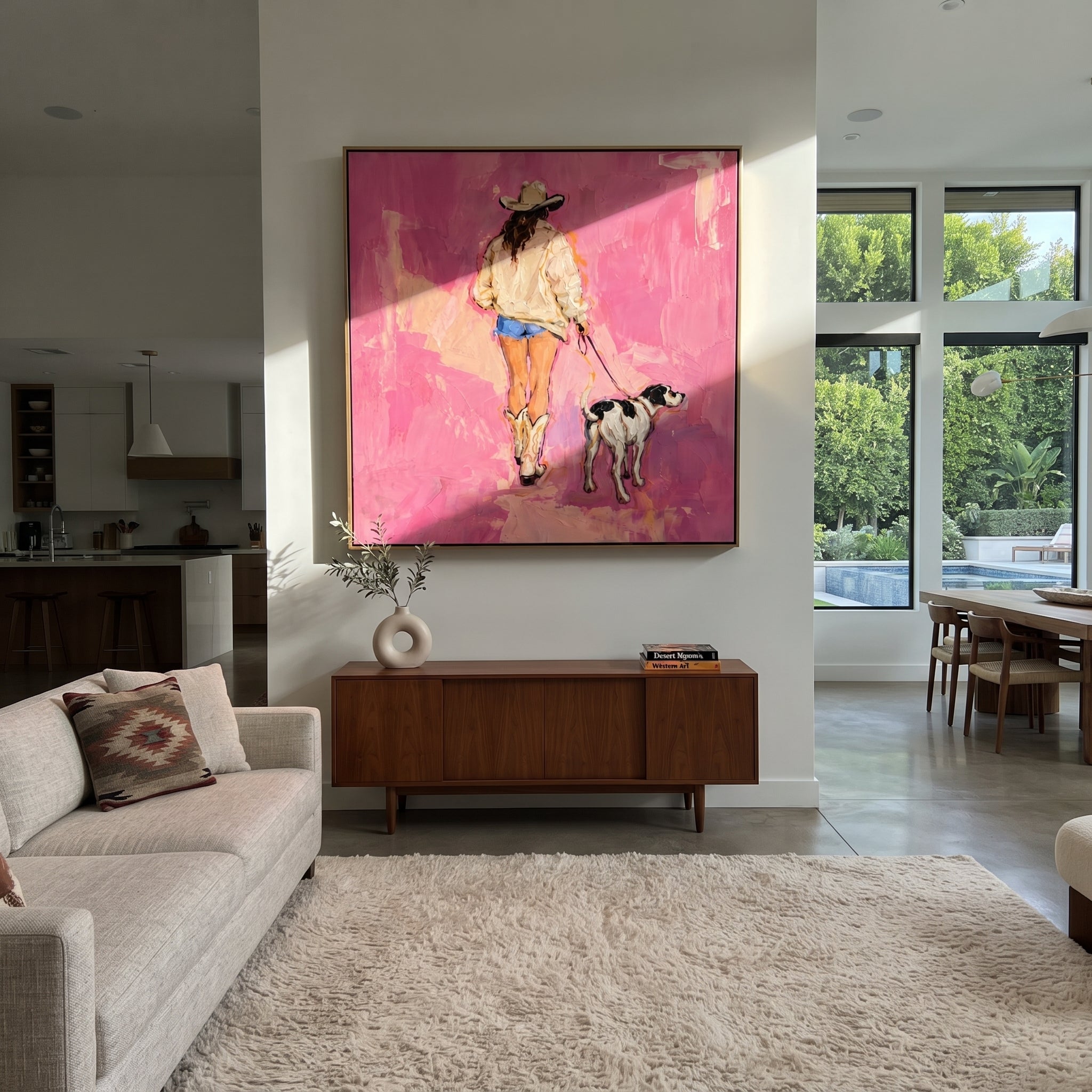 Pink Road Walks Together displayed in a collected contemporary interior