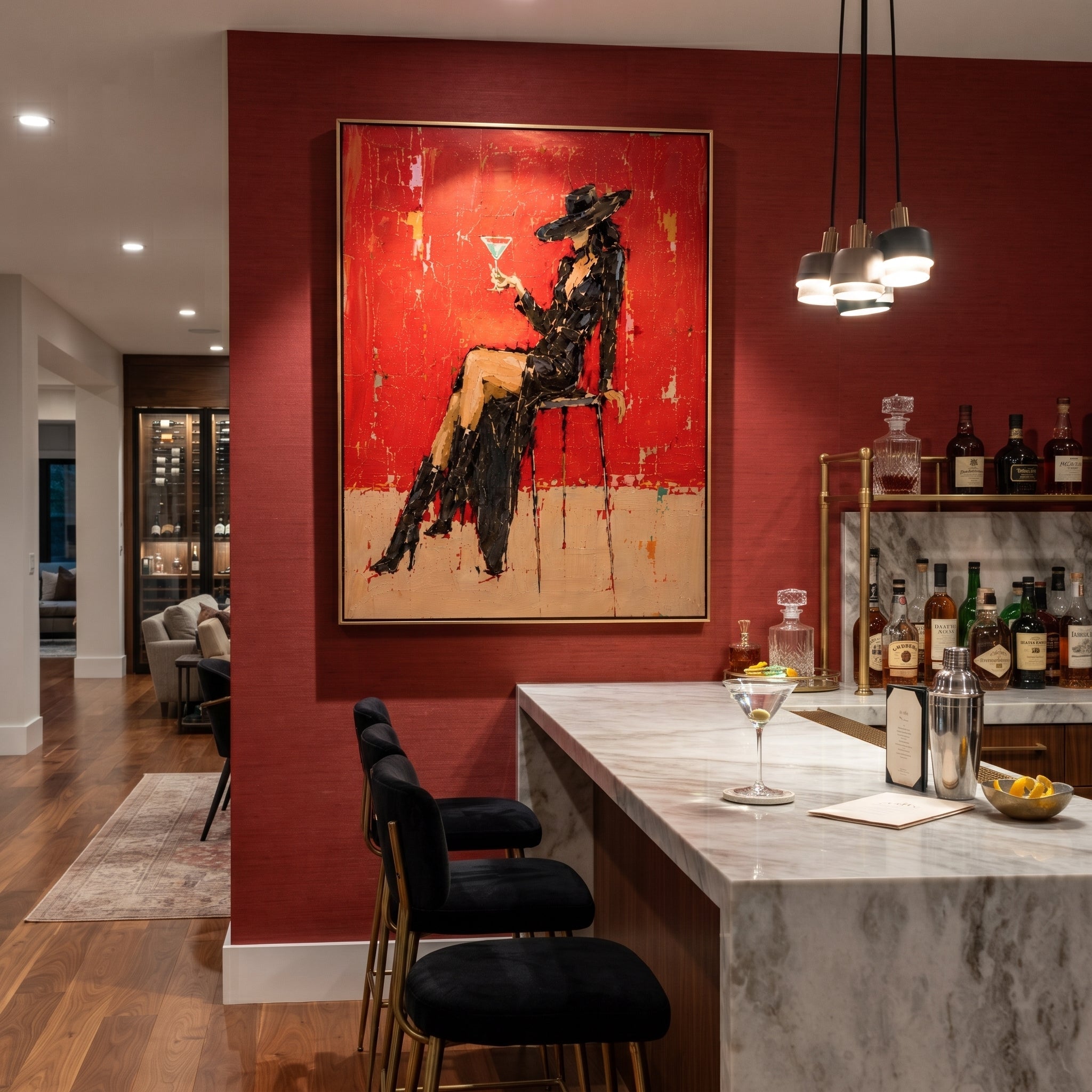Black Lace Raises Glass displayed in a layered residential setting