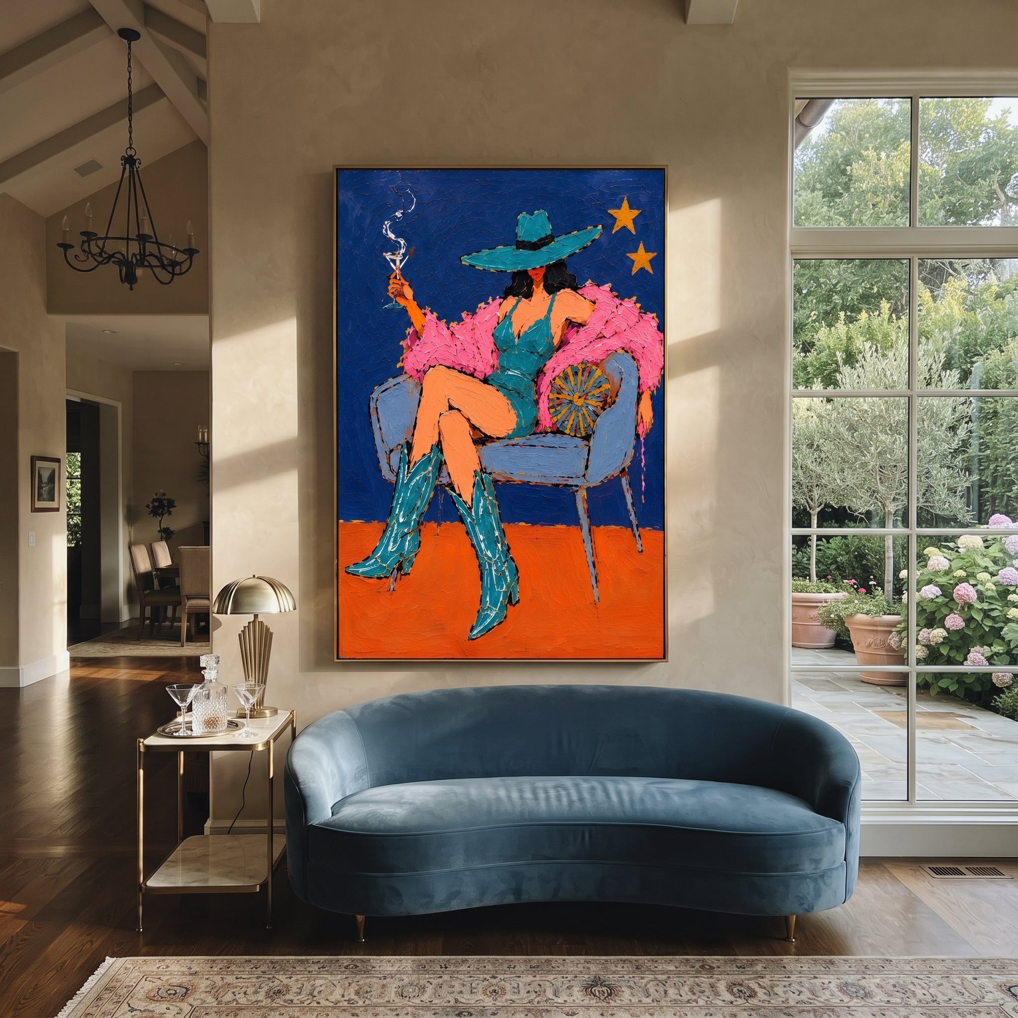 Teal Boots Light Stars displayed in a collected contemporary interior