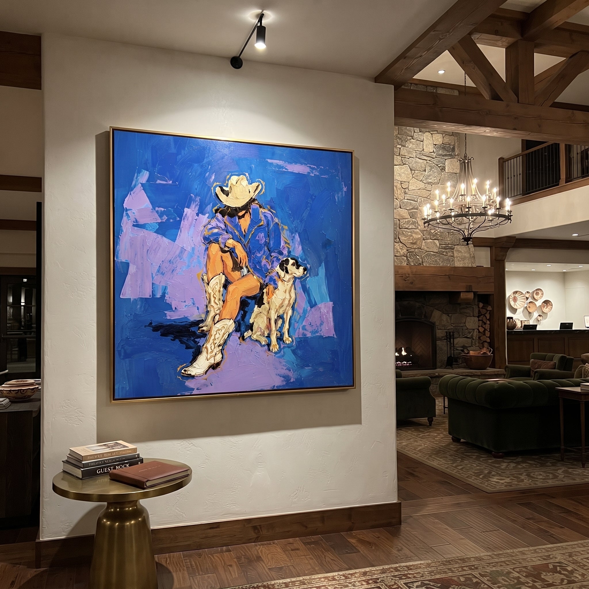 Blue Ground Holds Friendship styled with wood, linen, and modern decor