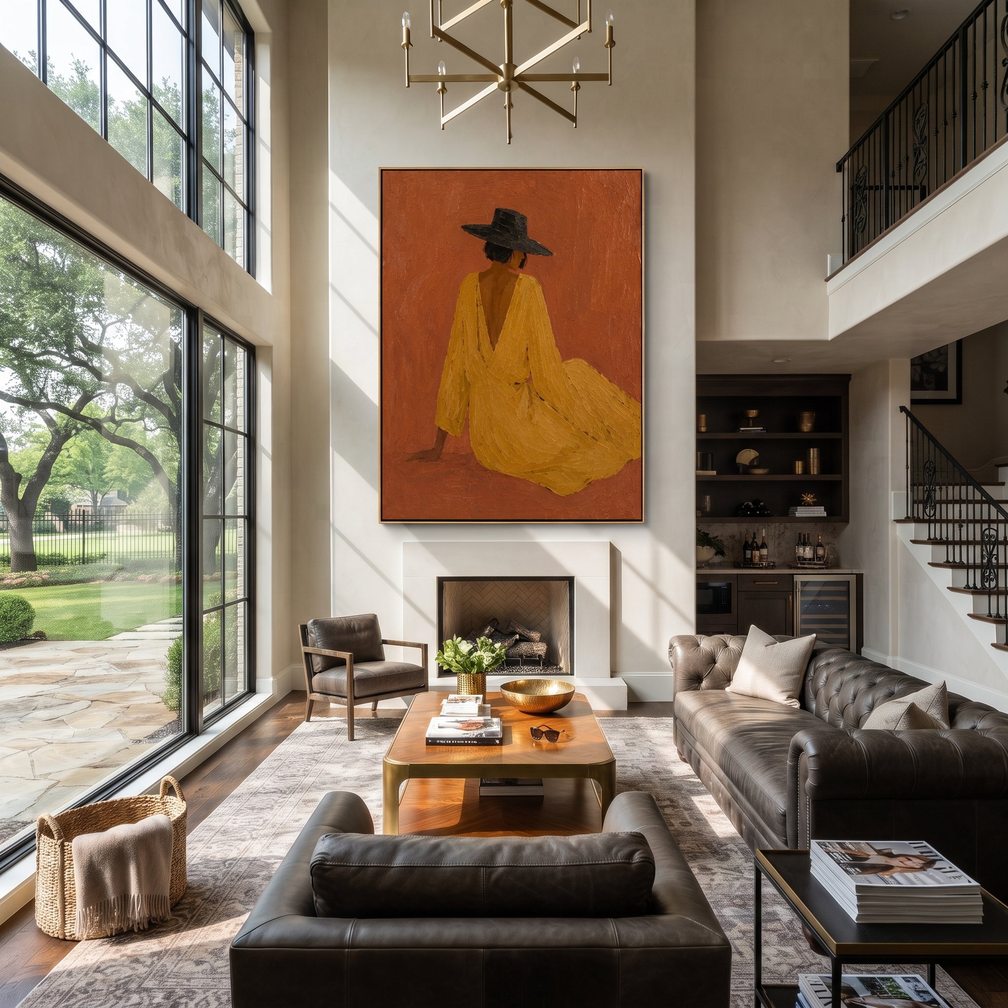 Mustard Dress Rests Low styled with warm modern furnishings