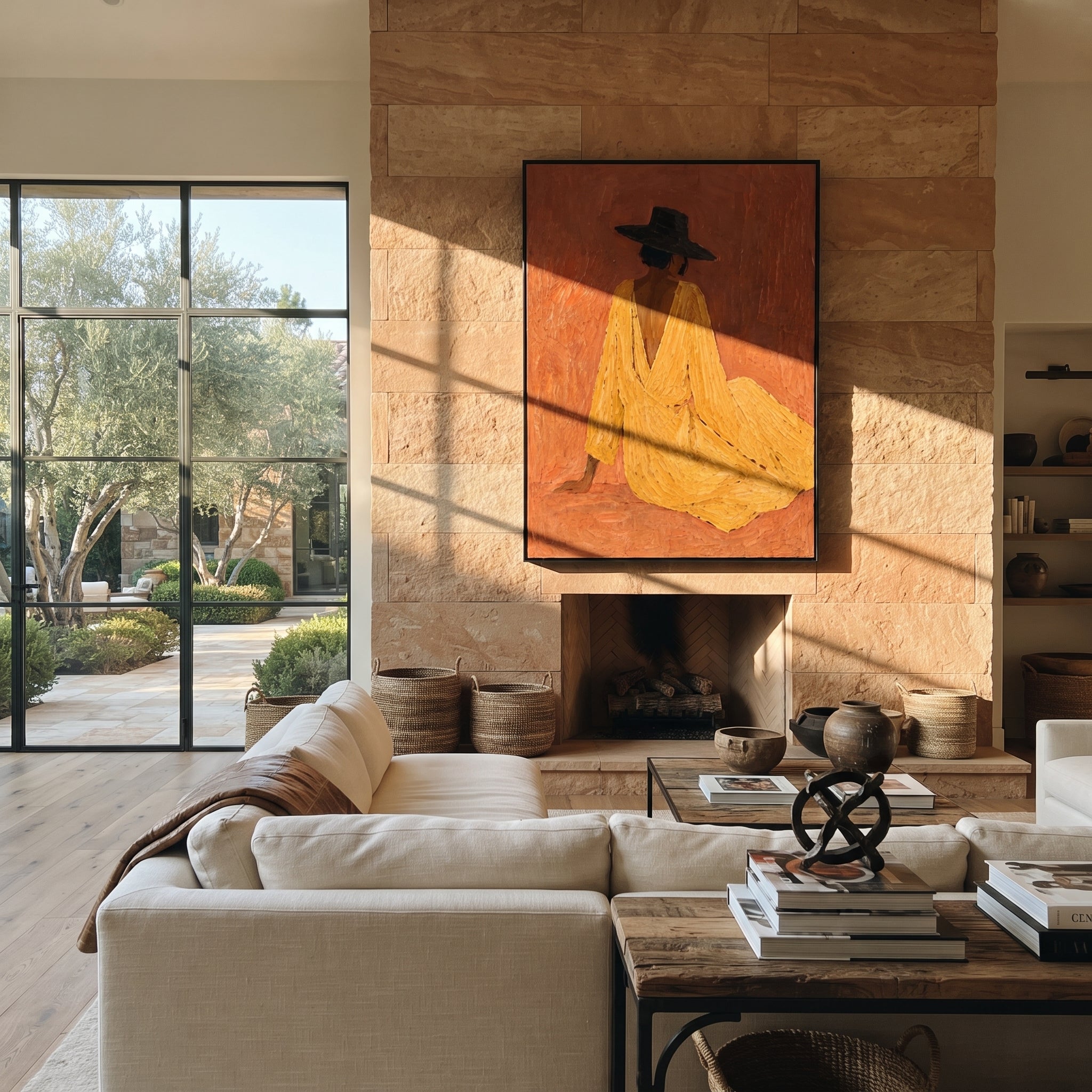 Mustard Dress Rests Low presented as a colorful interior focal point