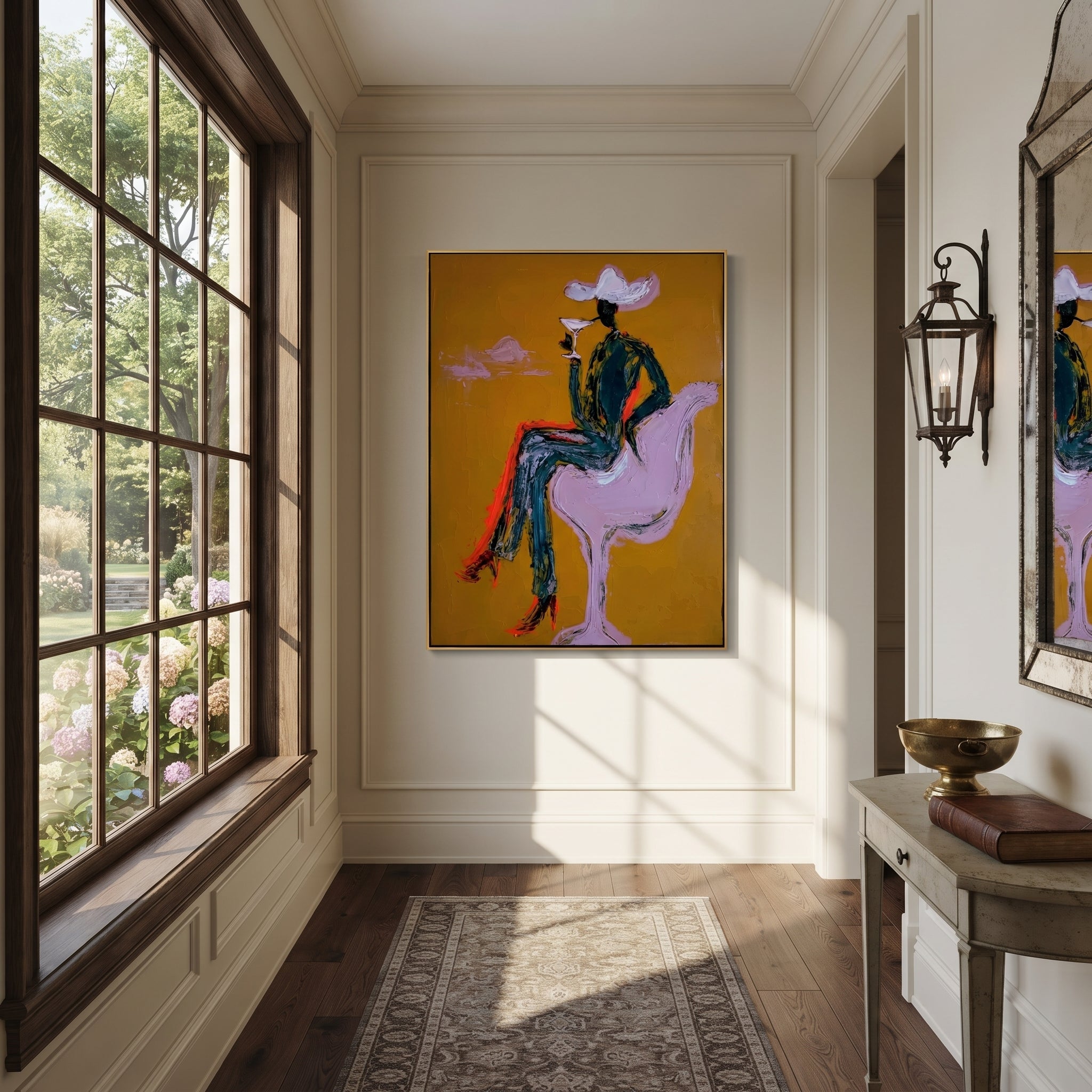 Lavender Horse Carries Evening displayed in a layered residential setting