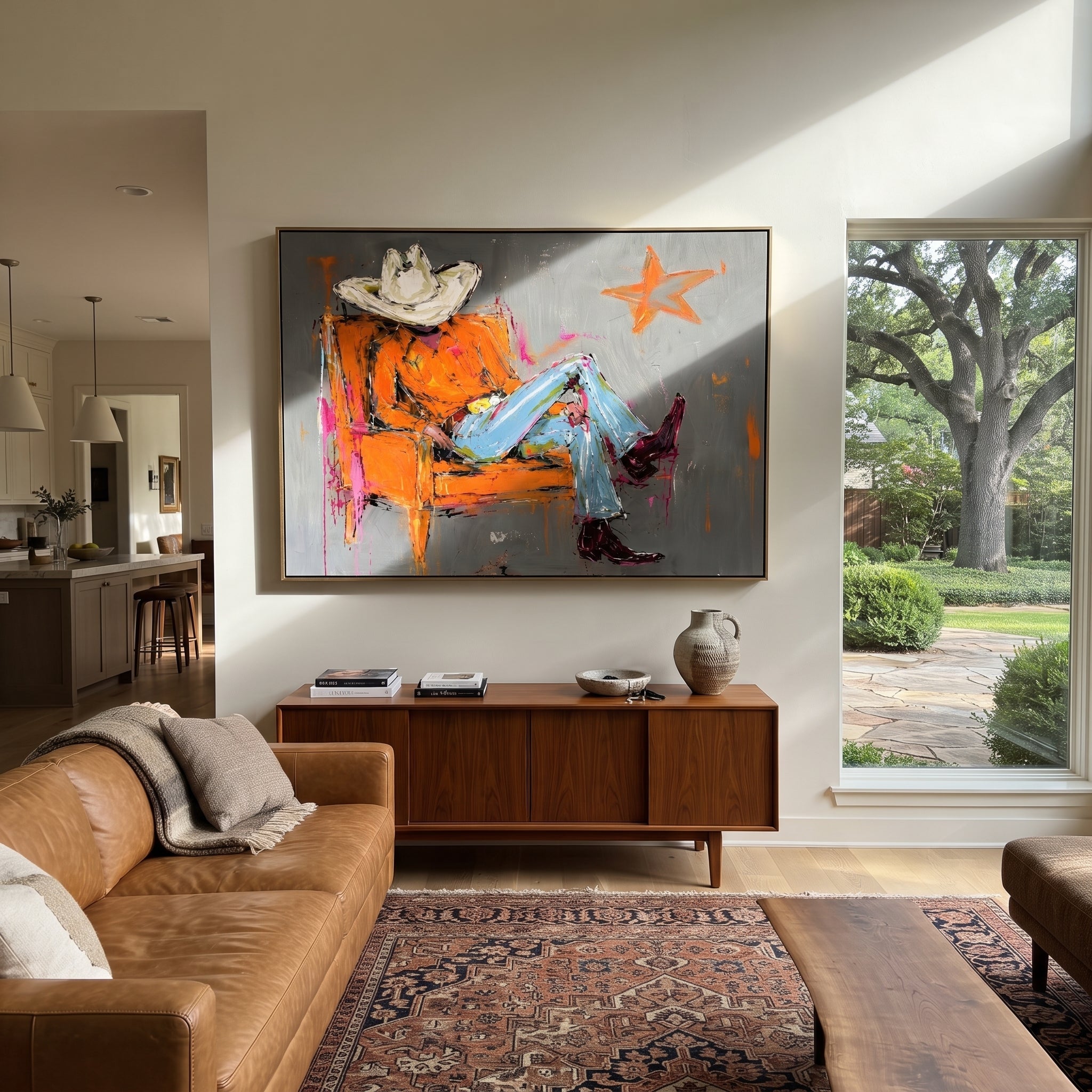 Orange Chair Spans Gray styled with warm modern furnishings