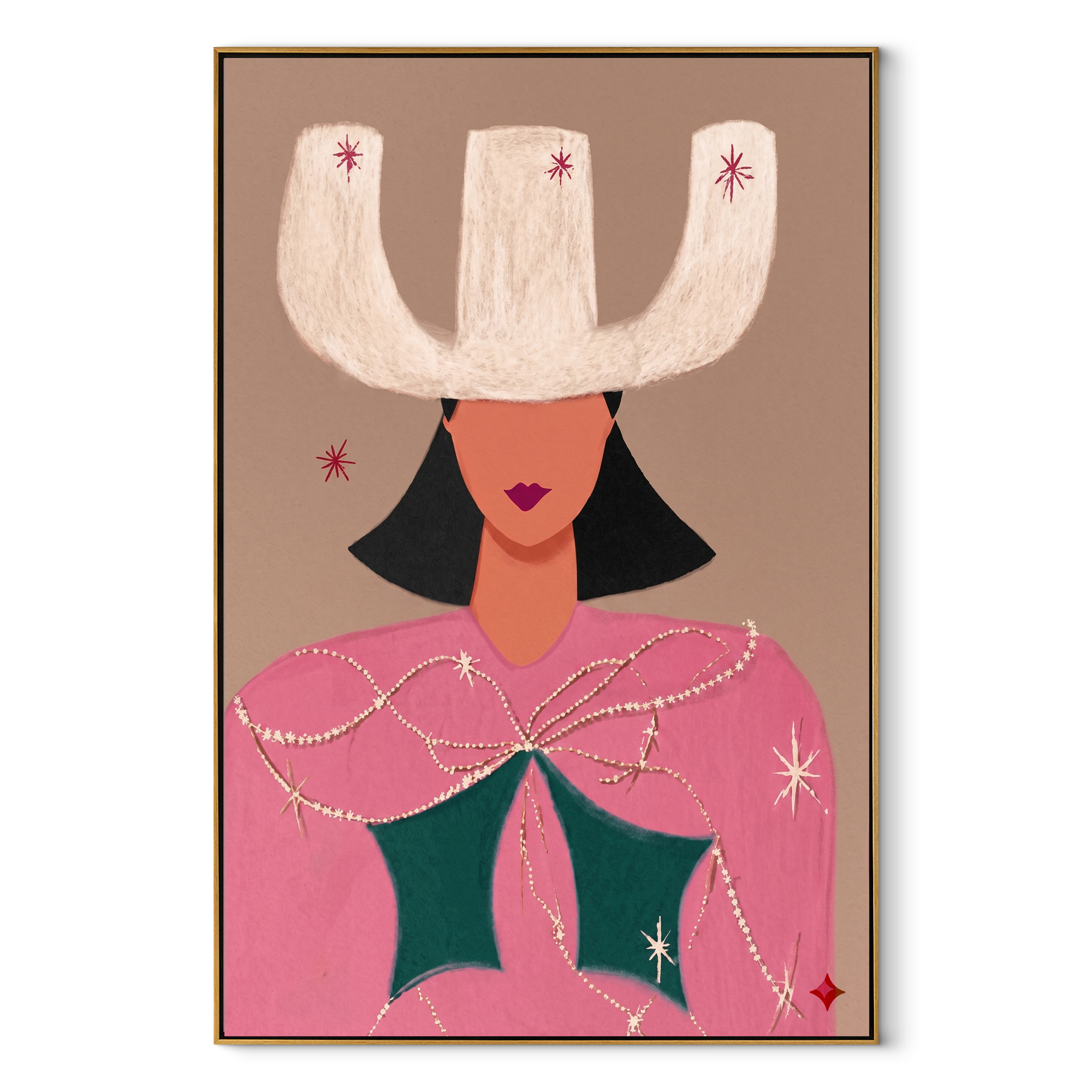 White Crown Frames Rose Western figurative painting, vertical canvas artwork