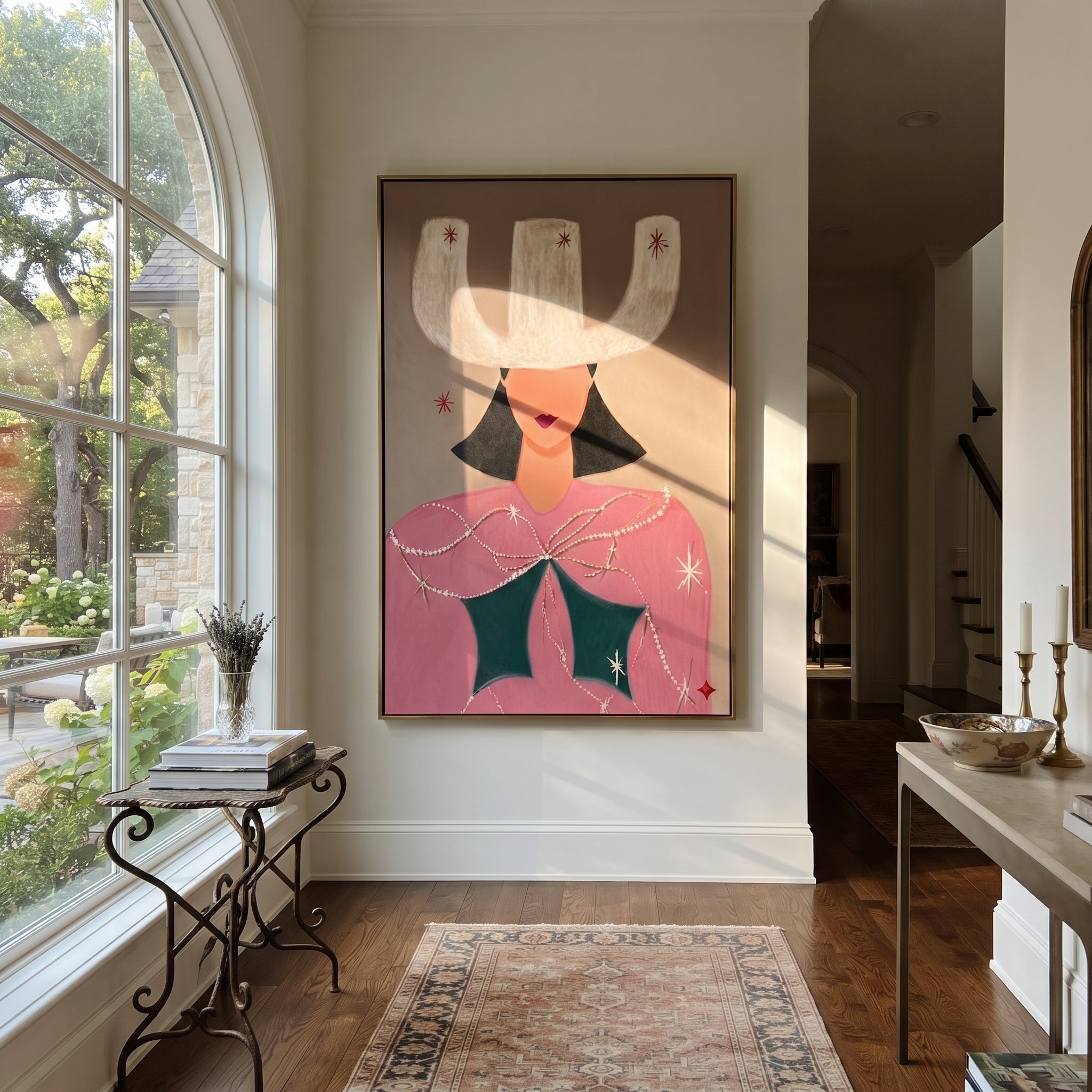 White Crown Frames Rose presented as a colorful interior focal point