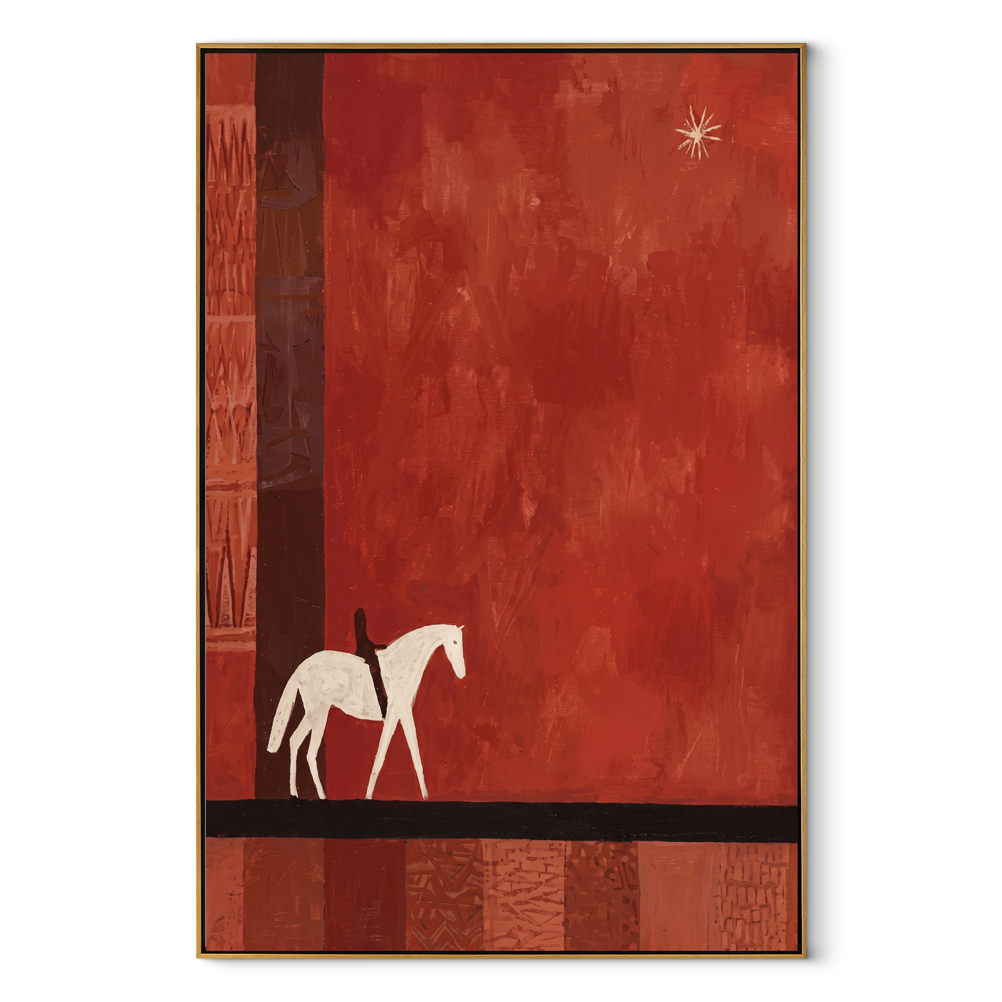 Two Pale Horses Wait Western figurative painting, vertical canvas artwork