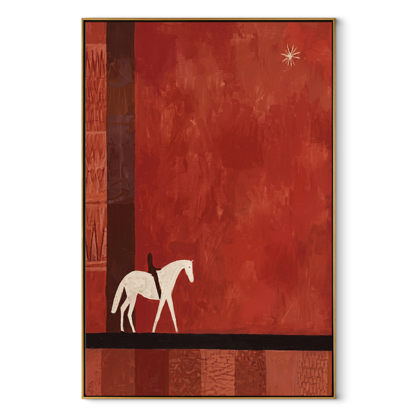 Two Pale Horses Wait – Minimal Two Horse Painting | Contemporary Western Vertical Wall Art