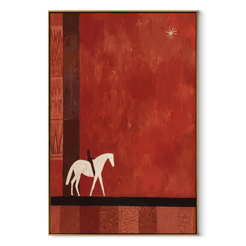 Two Pale Horses Wait – Minimal Two Horse Painting | Contemporary Western Vertical Wall Art