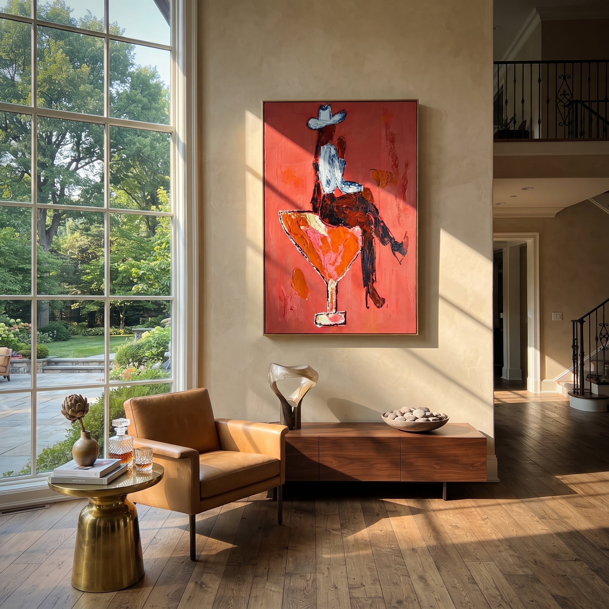 Crimson Glass Carries Rider styled with warm modern furnishings