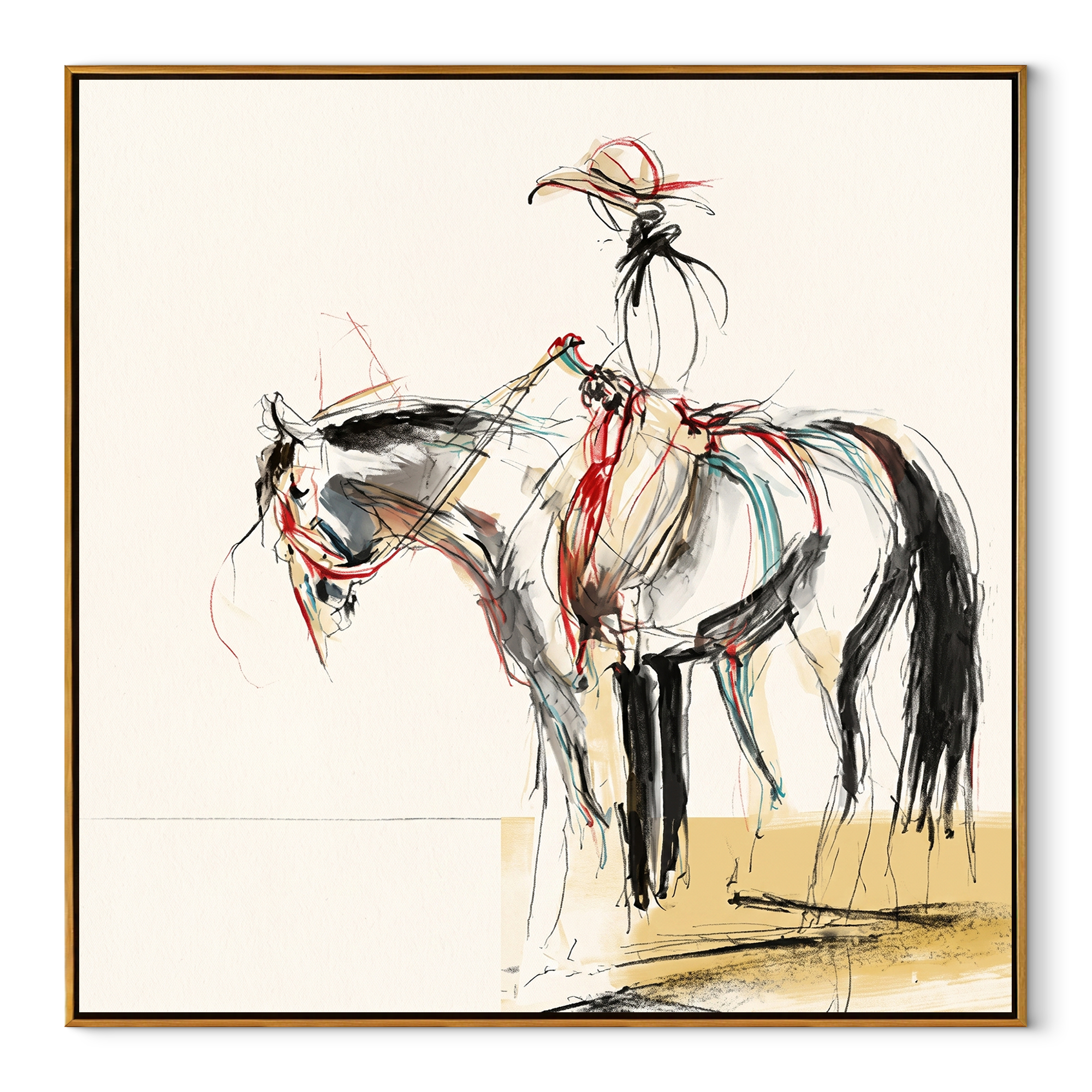 Fine Reins Draw Silence Western figurative painting, square canvas artwork