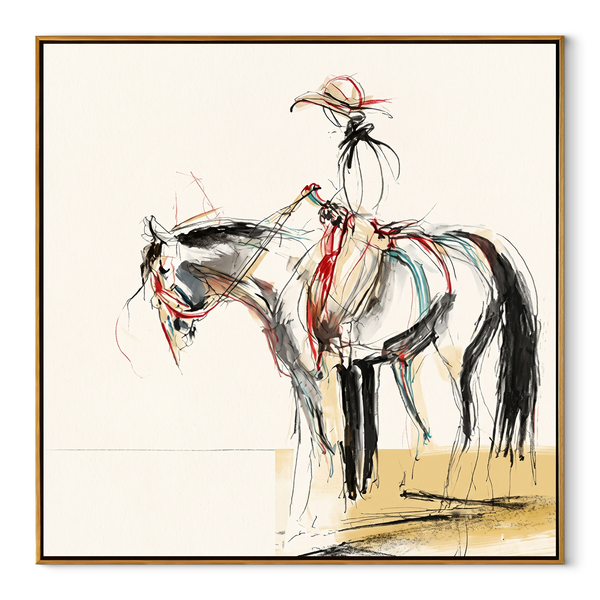 Fine Reins Draw Silence – Ink Rider Horse Sketch | Contemporary Western Square Wall Art
