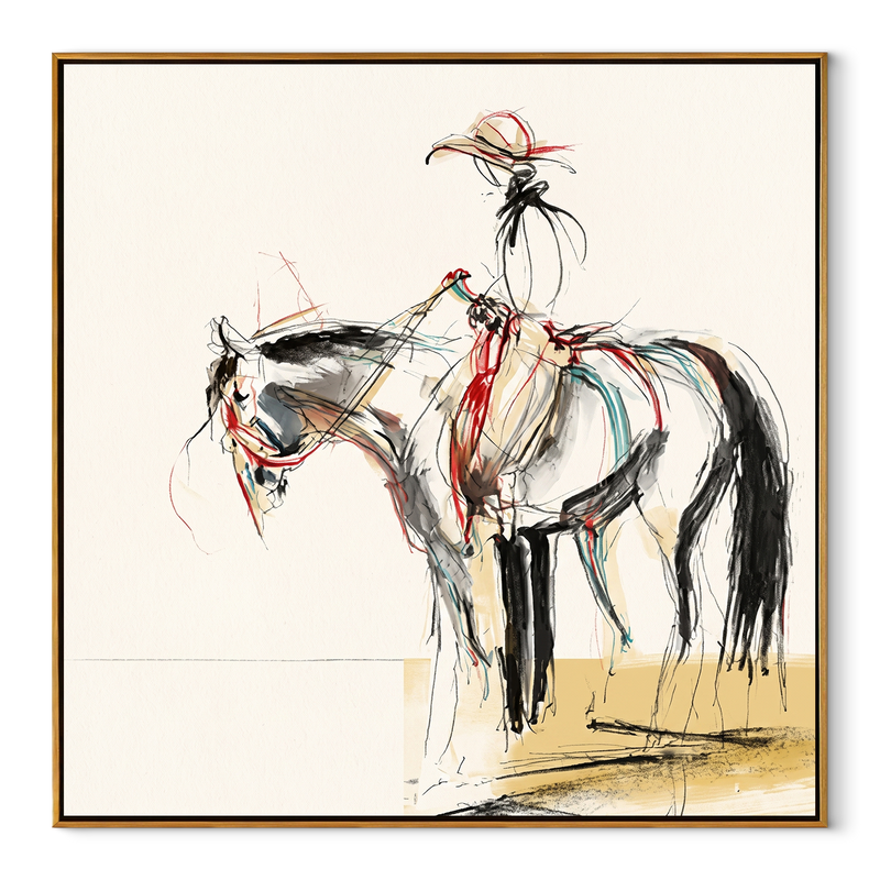 Fine Reins Draw Silence – Ink Rider Horse Sketch | Contemporary Western Square Wall Art